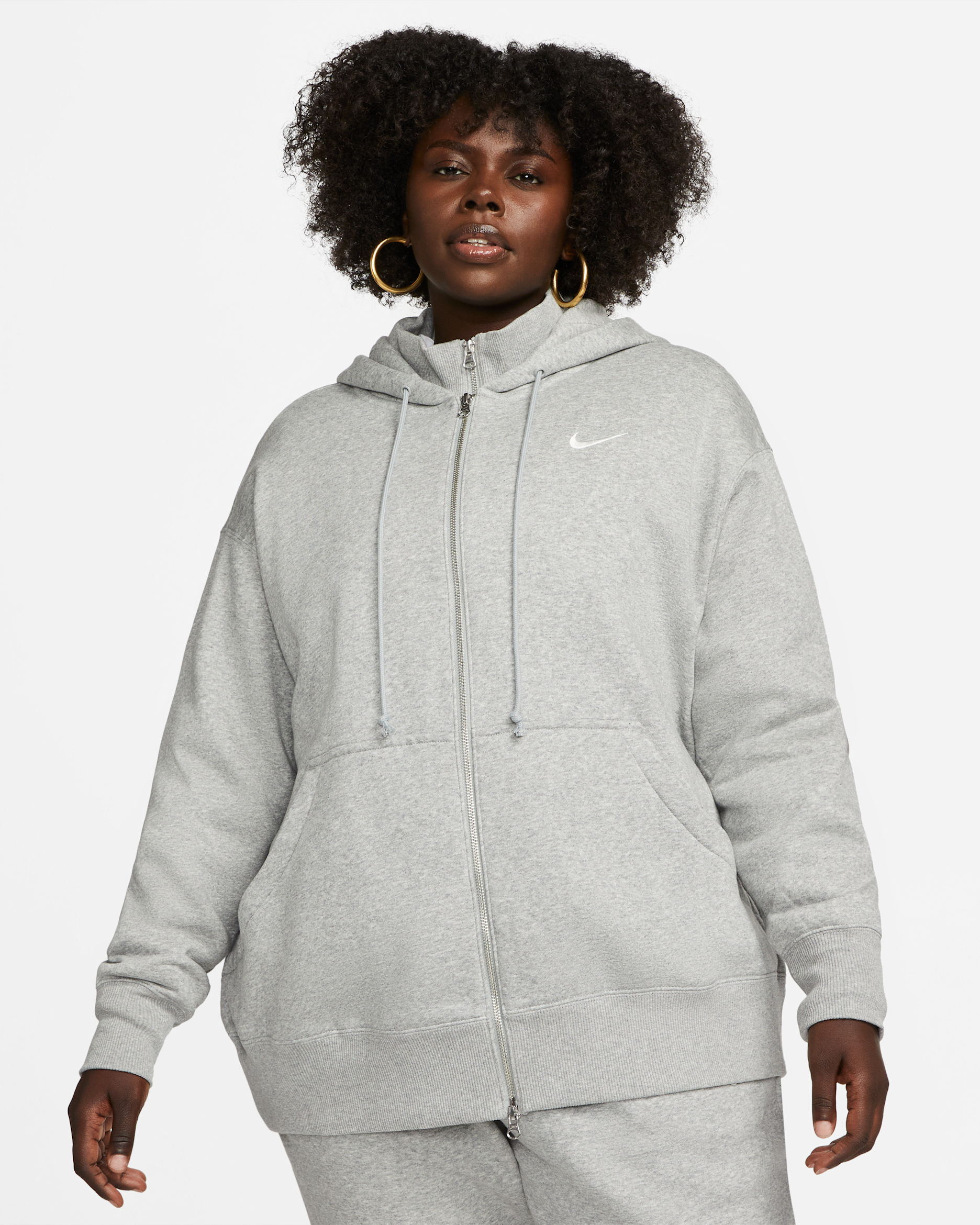 Nike Sportswear Phoenix Fleece Women's Oversized Full-Zip Hoodie (Plus Size) - Dark Grey Heather/Sail