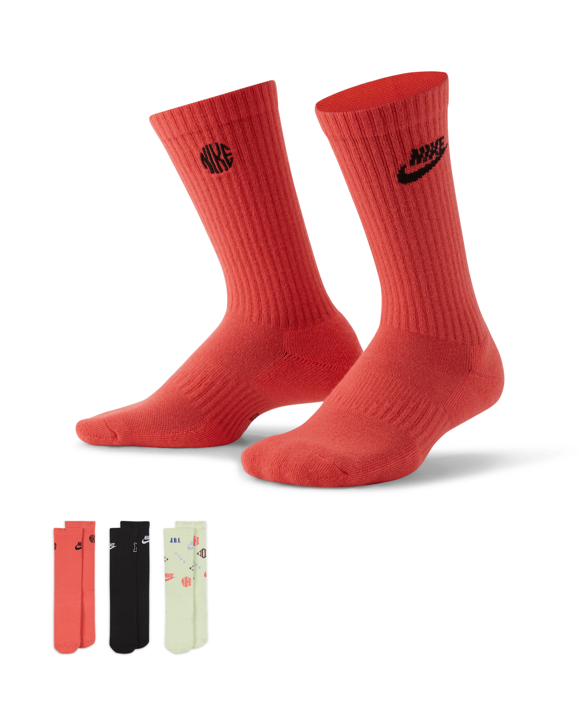Nike Everyday Kids' Cushioned Crew Socks (3 Pairs) - Multi-Colour
