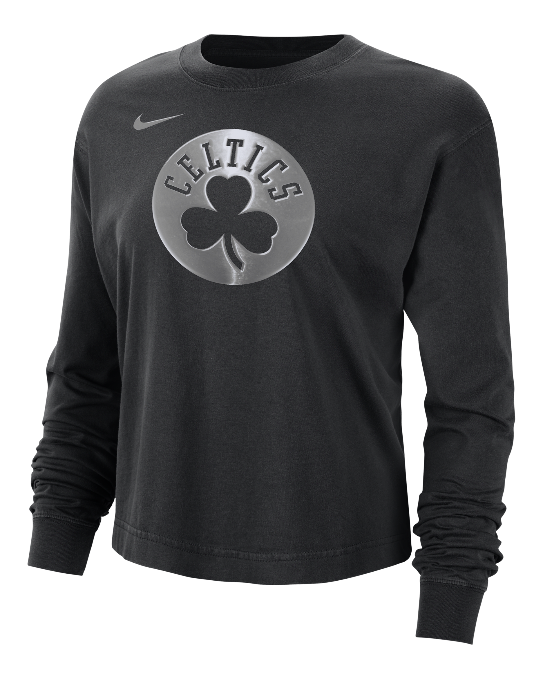 Playera de manga larga Nike de la NBA con brillo de corte cuadrado para mujer Boston Celtics Courtside - Negro