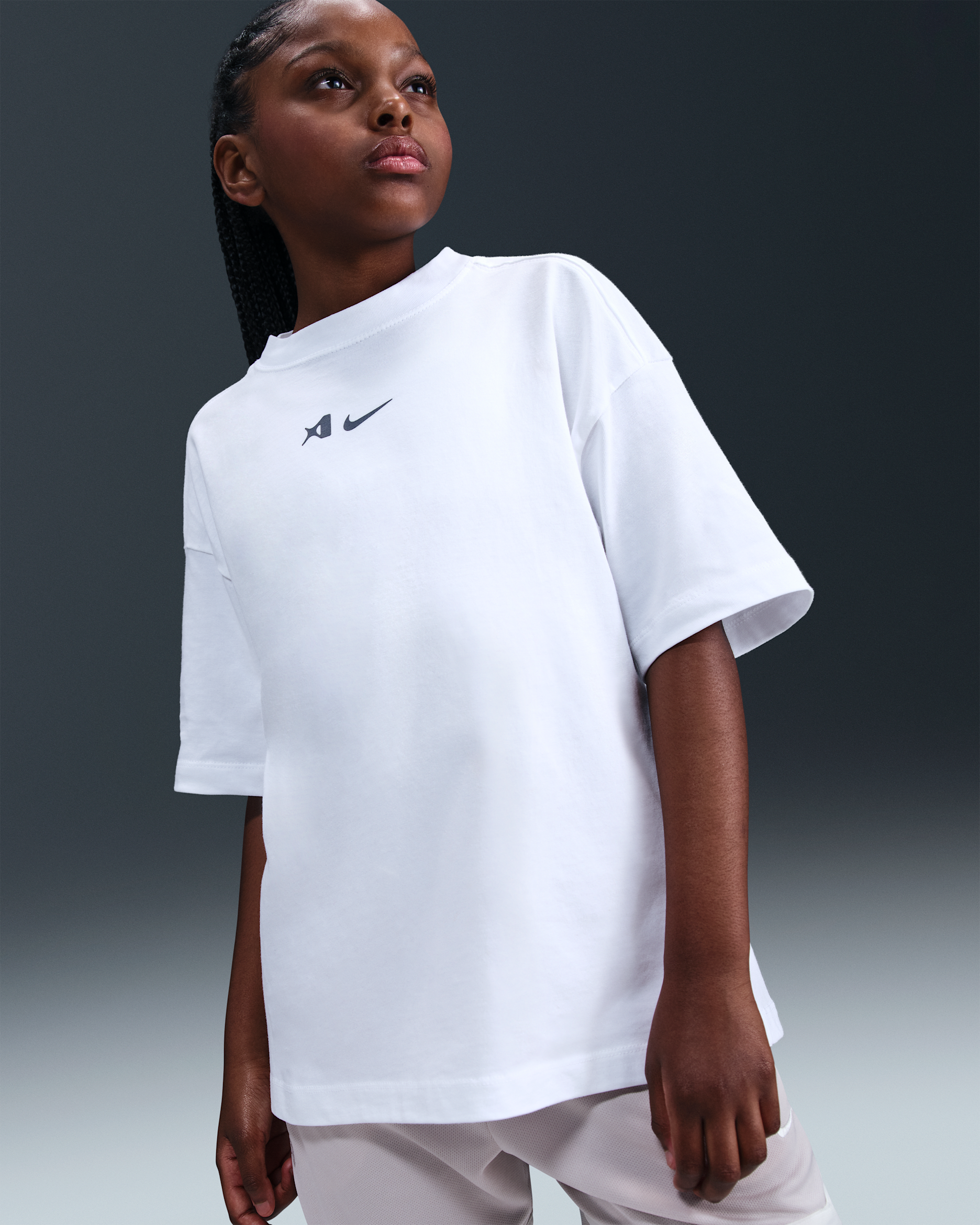 Playera oversized para niña talla grande A'ja Wilson - Blanco