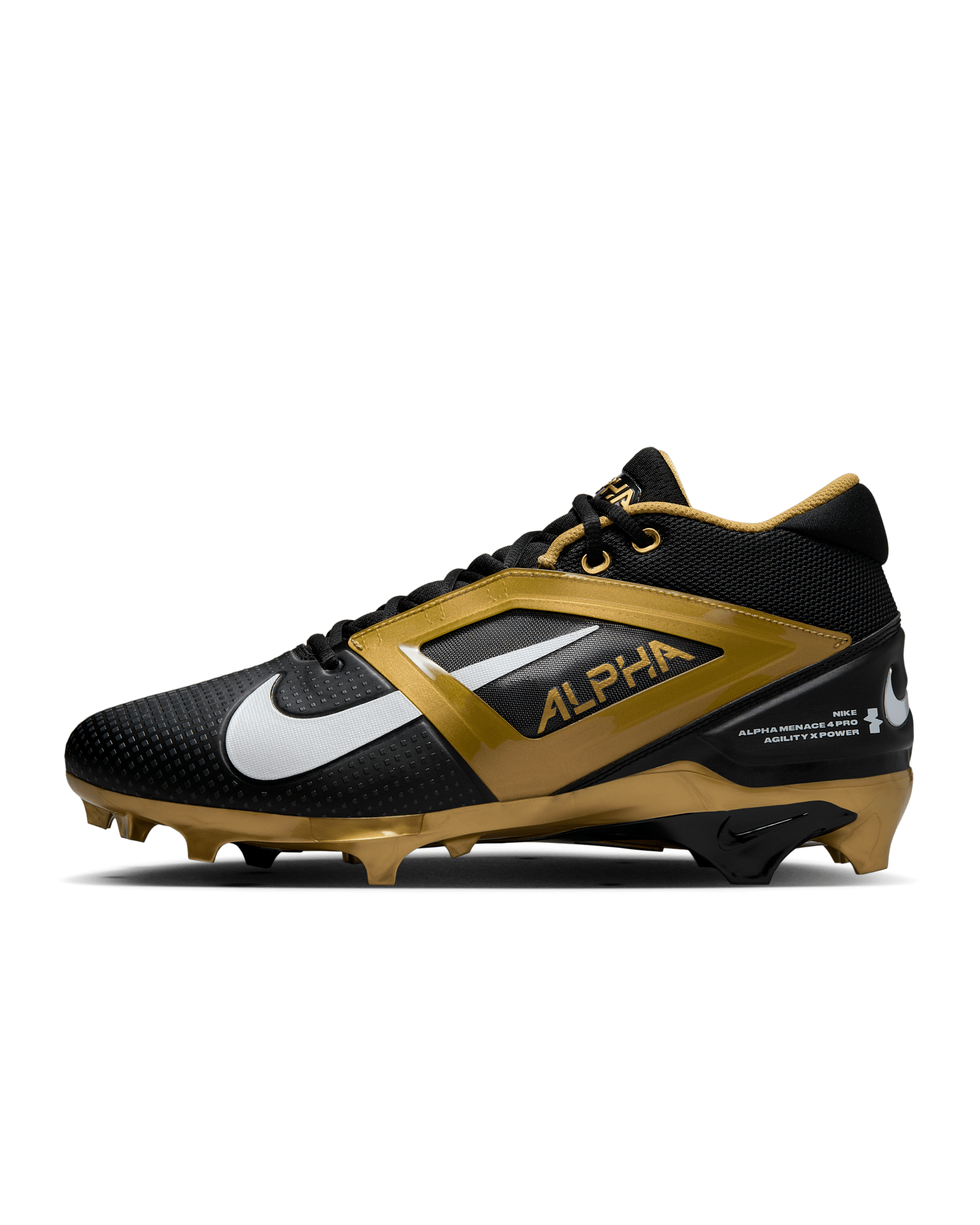 Nike Alpha Menace 4 Pro Football Cleats - Black/Metallic Gold/White