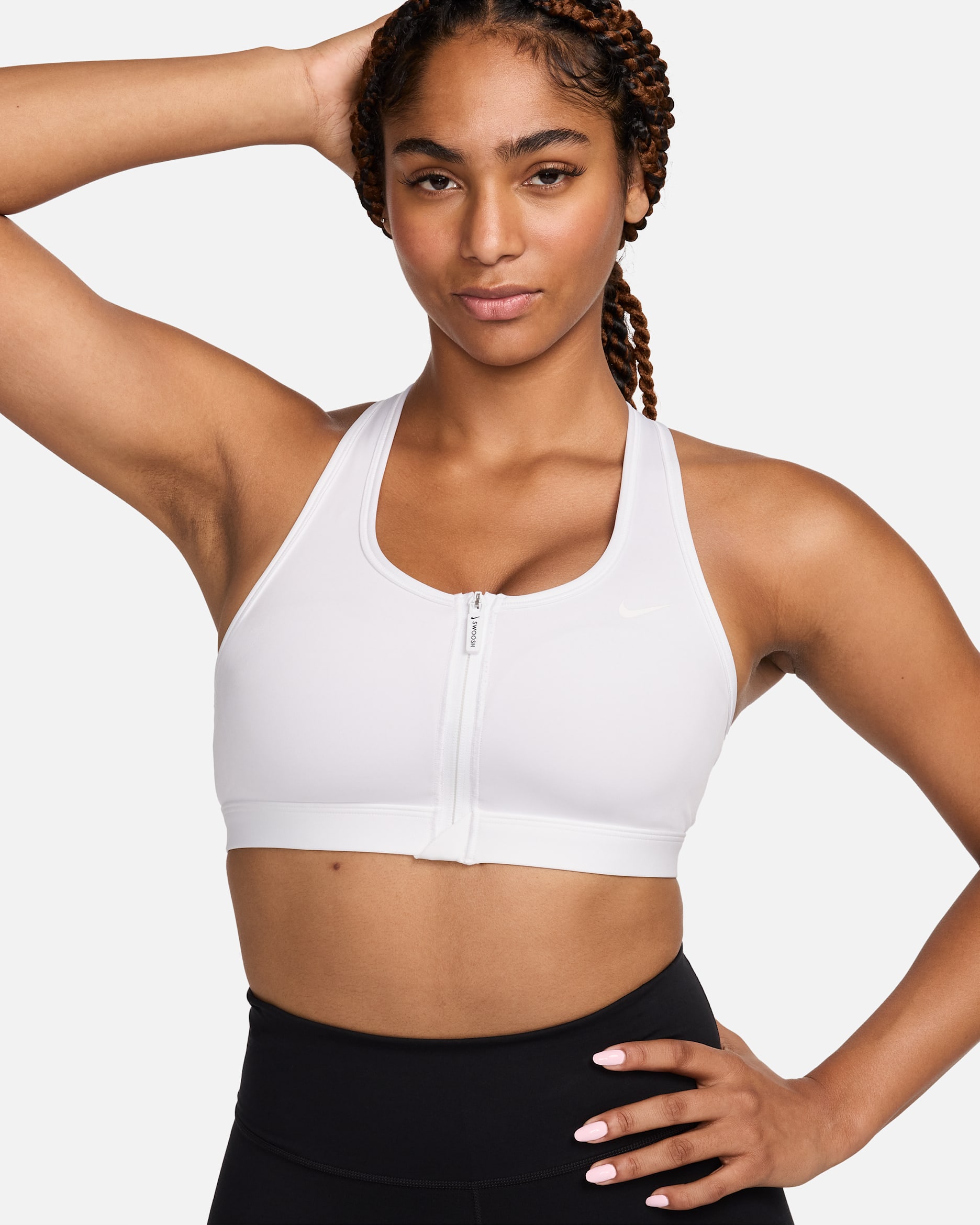 Nike Swoosh Front Zip Women's Medium-Support Padded Sports Bra - White/Stone Mauve/White