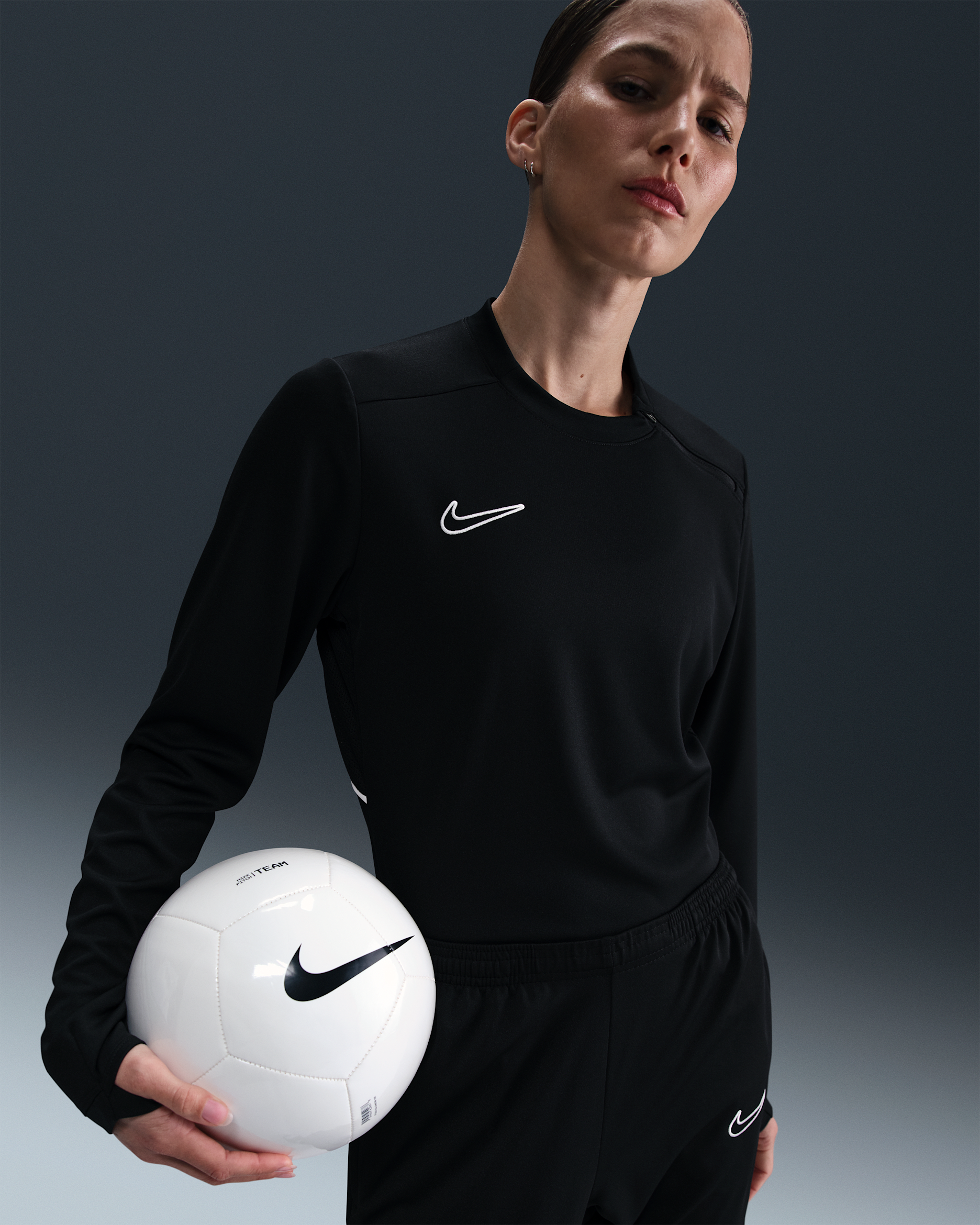 Nike Academy Women's Dri-FIT Crew-Neck Long-Sleeve Football Top - Black/Black/White/White