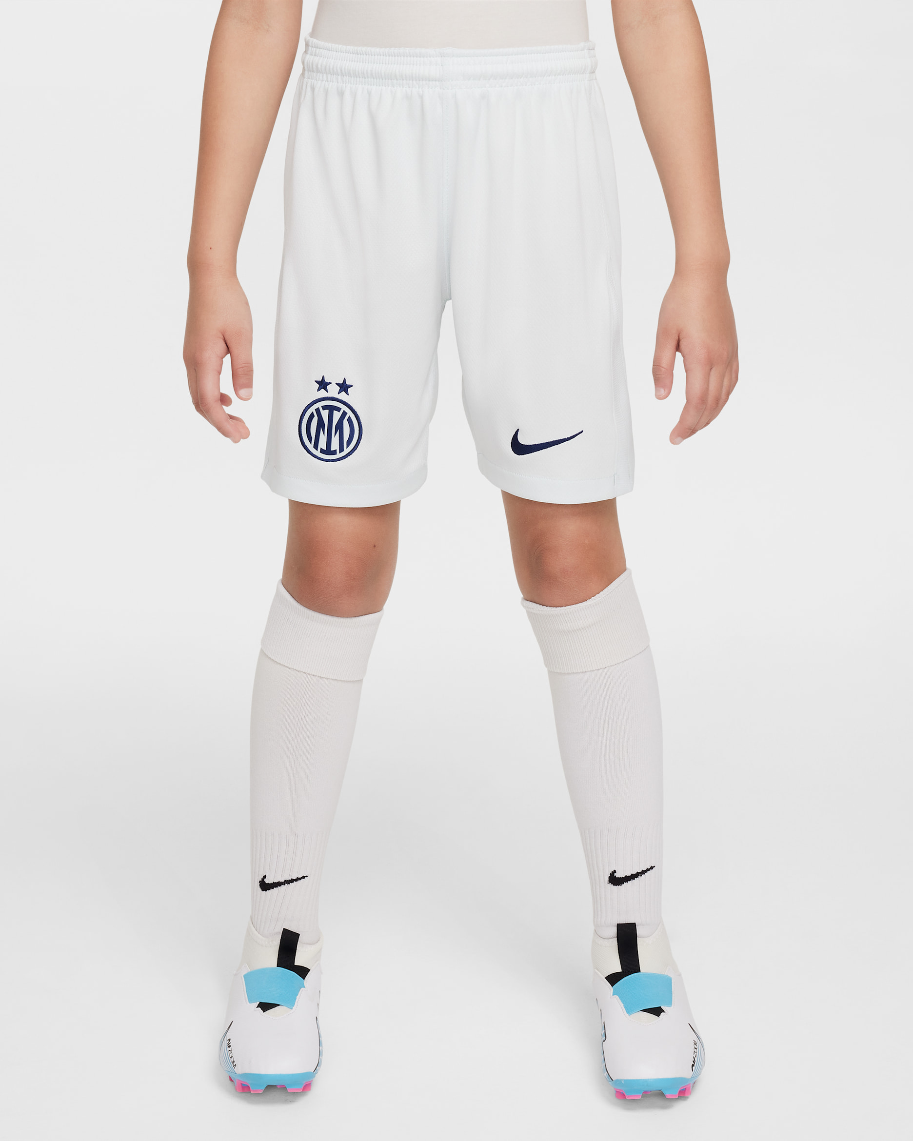 Inter Milan 2025/26 Stadium (bortedrakt) Nike Dri-FIT Replica fotballshorts til store barn - Ghost Aqua/Blue Void