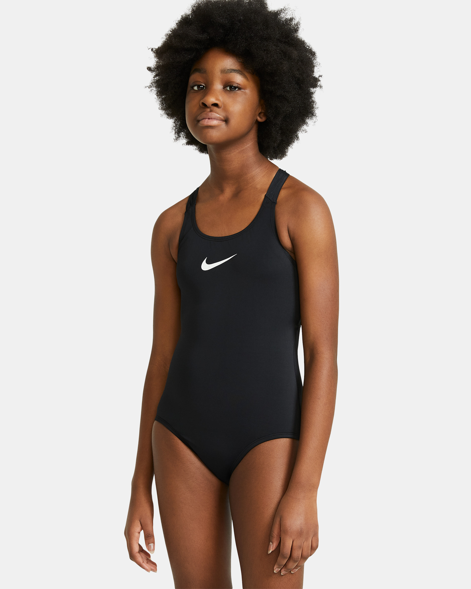Nike Essential Banyador d'una peça amb un disseny d'esquena creuada - Nena - Negre/Blanc
