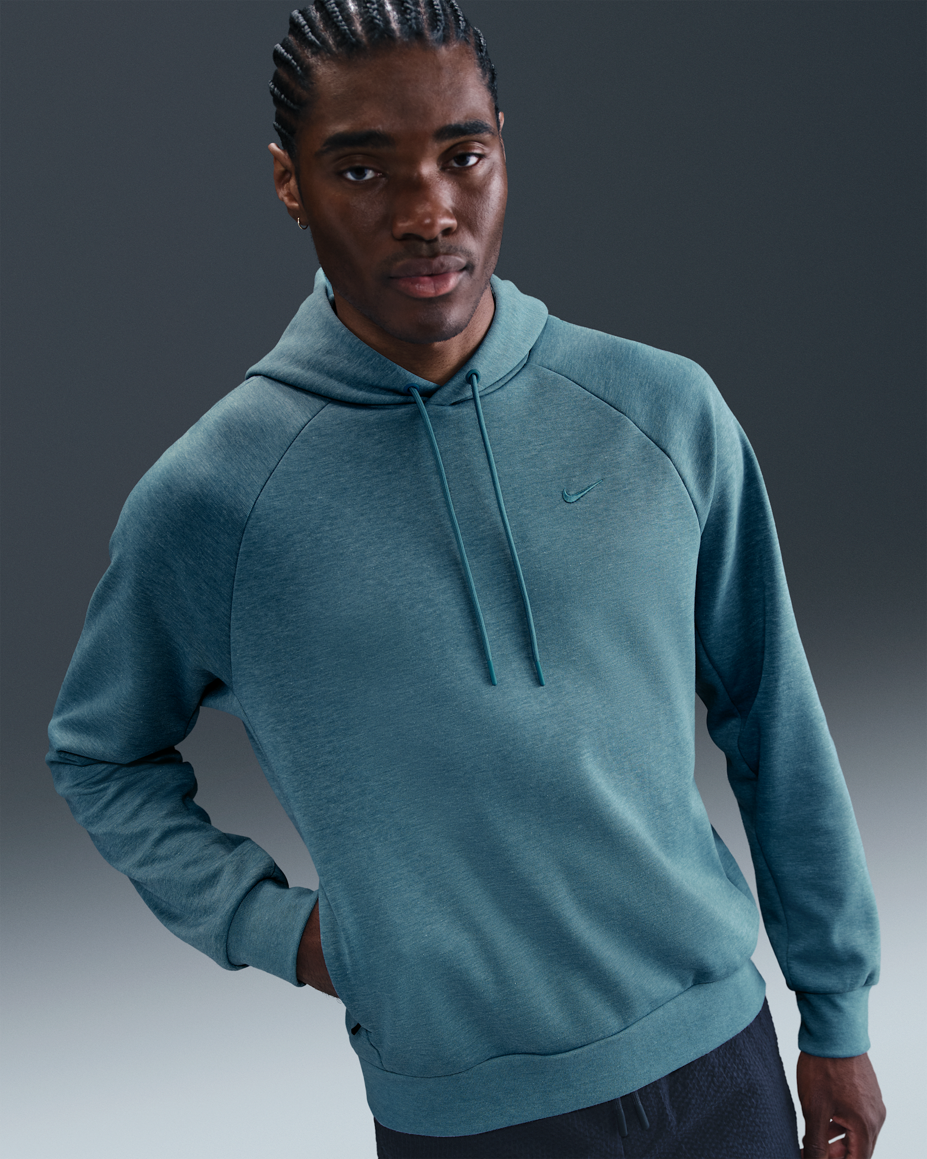 Nike Primary Fleece Sudadera con gorro sin cierre de alto rendimiento Dri-FIT con protección UV para hombre - Azul humeante/Jaspeado/Azul humeante