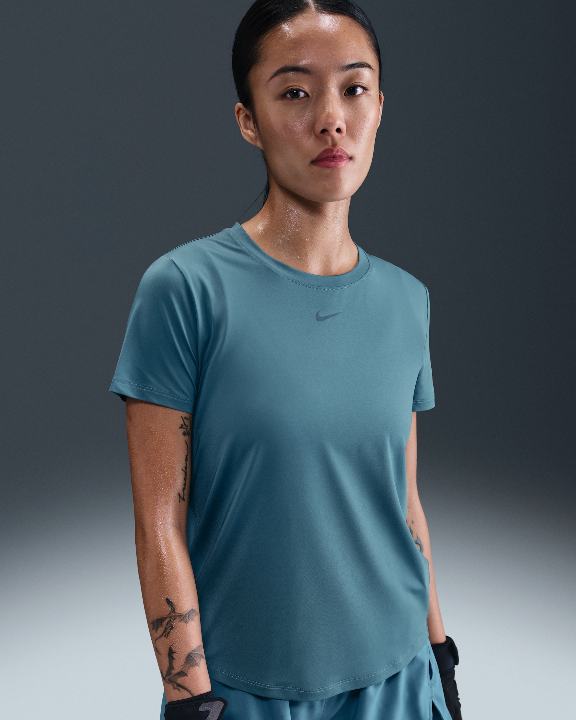Nike One Classic Women's Dri-FIT Short-Sleeve Top - Smoky Blue/Black