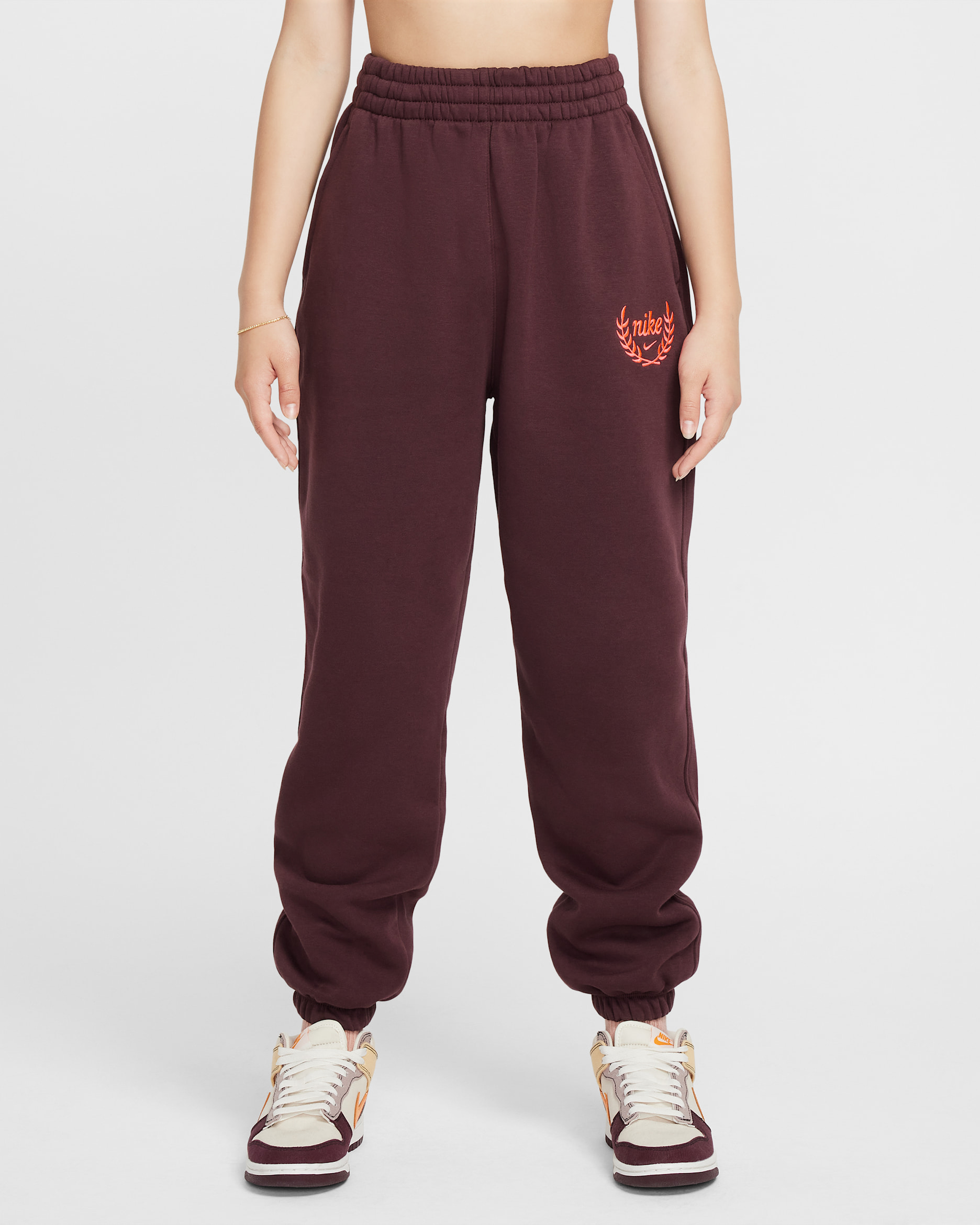 Nike Sportswear Club Fleece Girls' Loose Pants - Burgundy Crush/Hot Punch