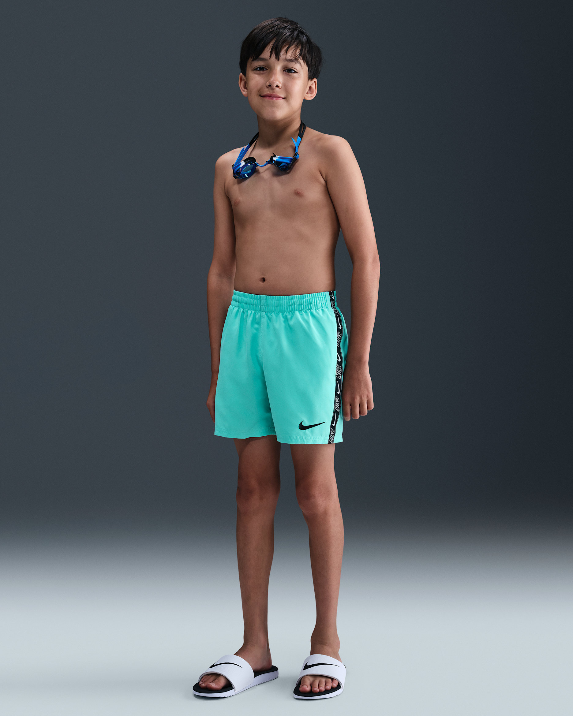 나이키 주니어(남아) 4인치 발리 수영 쇼츠 - 블리치트 터콰이즈/블랙