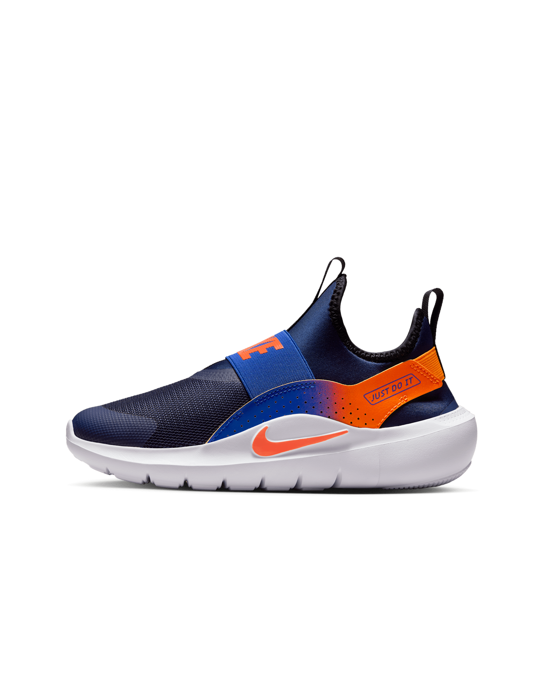 Tenis de correr para niños grandes Nike Flex Runner 4 - Azul marino medianoche/Royal juego/Negro/Naranja total