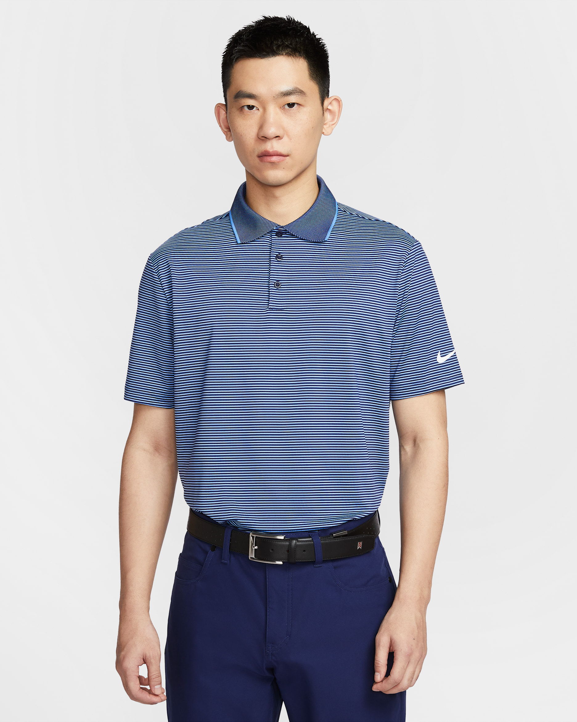 Nike Tour 男款 Dri-FIT 條紋高爾夫球衫 - Midnight Navy/白色