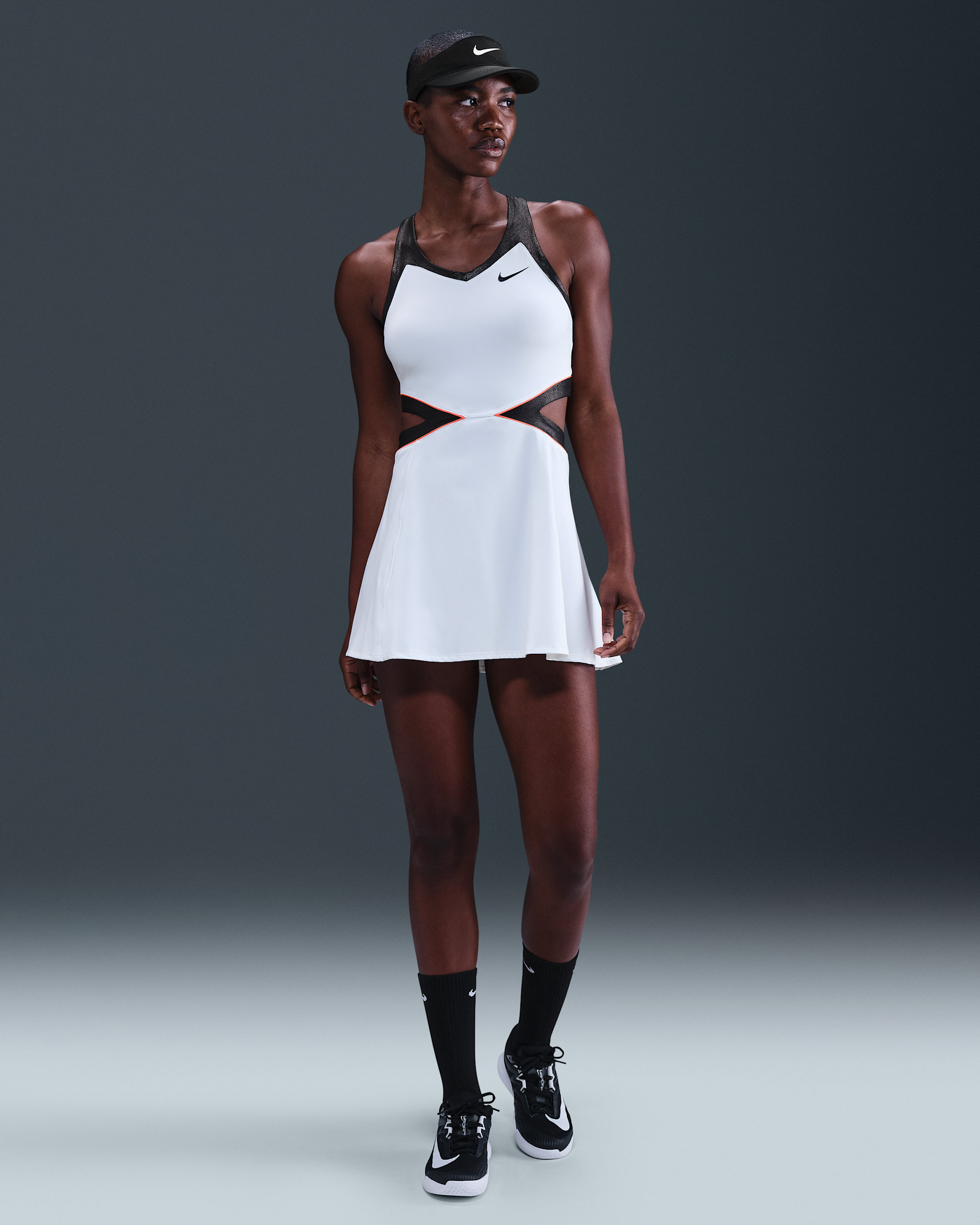 NikeCourt Slam Women's Dri-FIT Tennis Dress - White/Black/Hot Punch