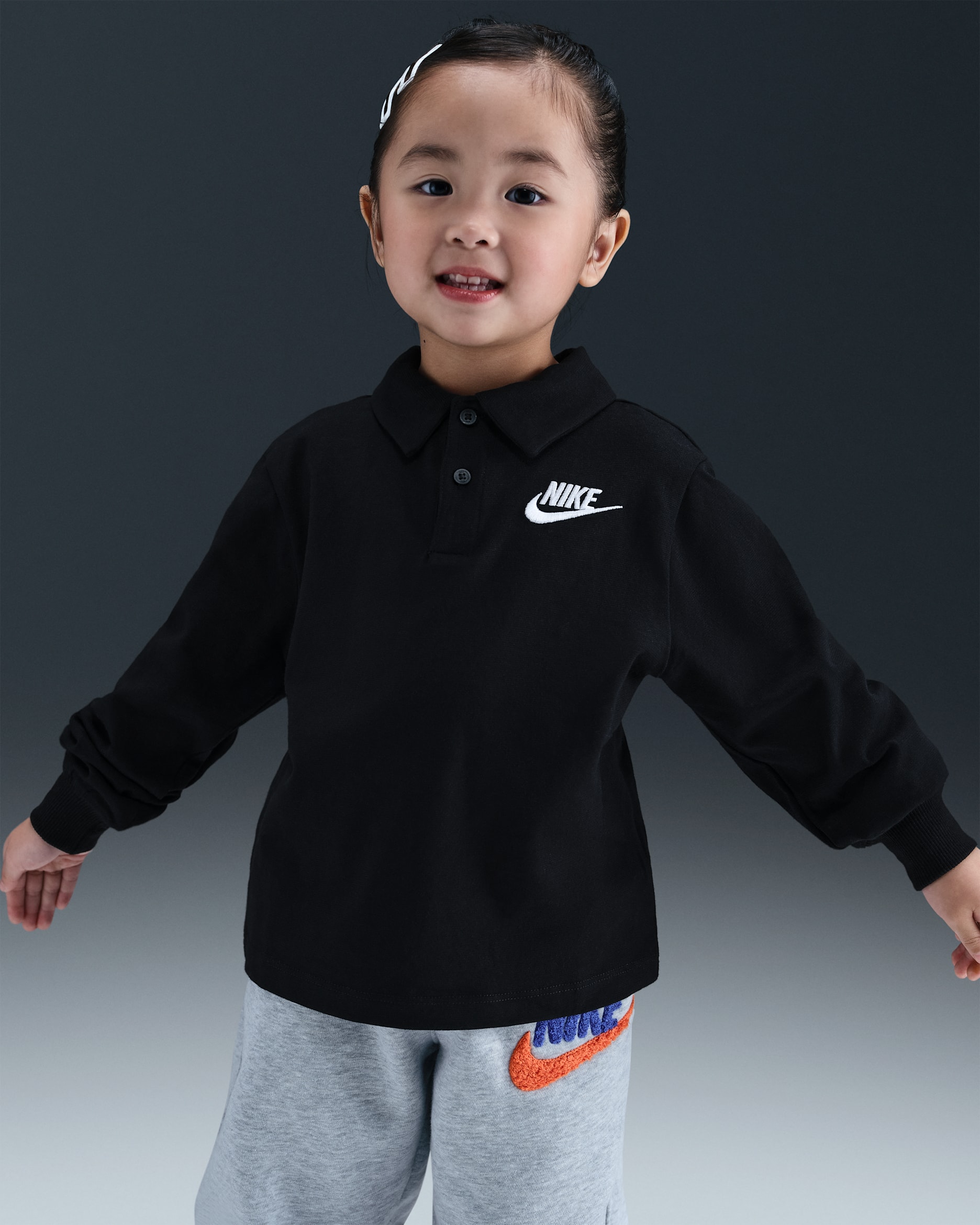 나이키 리틀키즈 긴팔 폴로 - 블랙