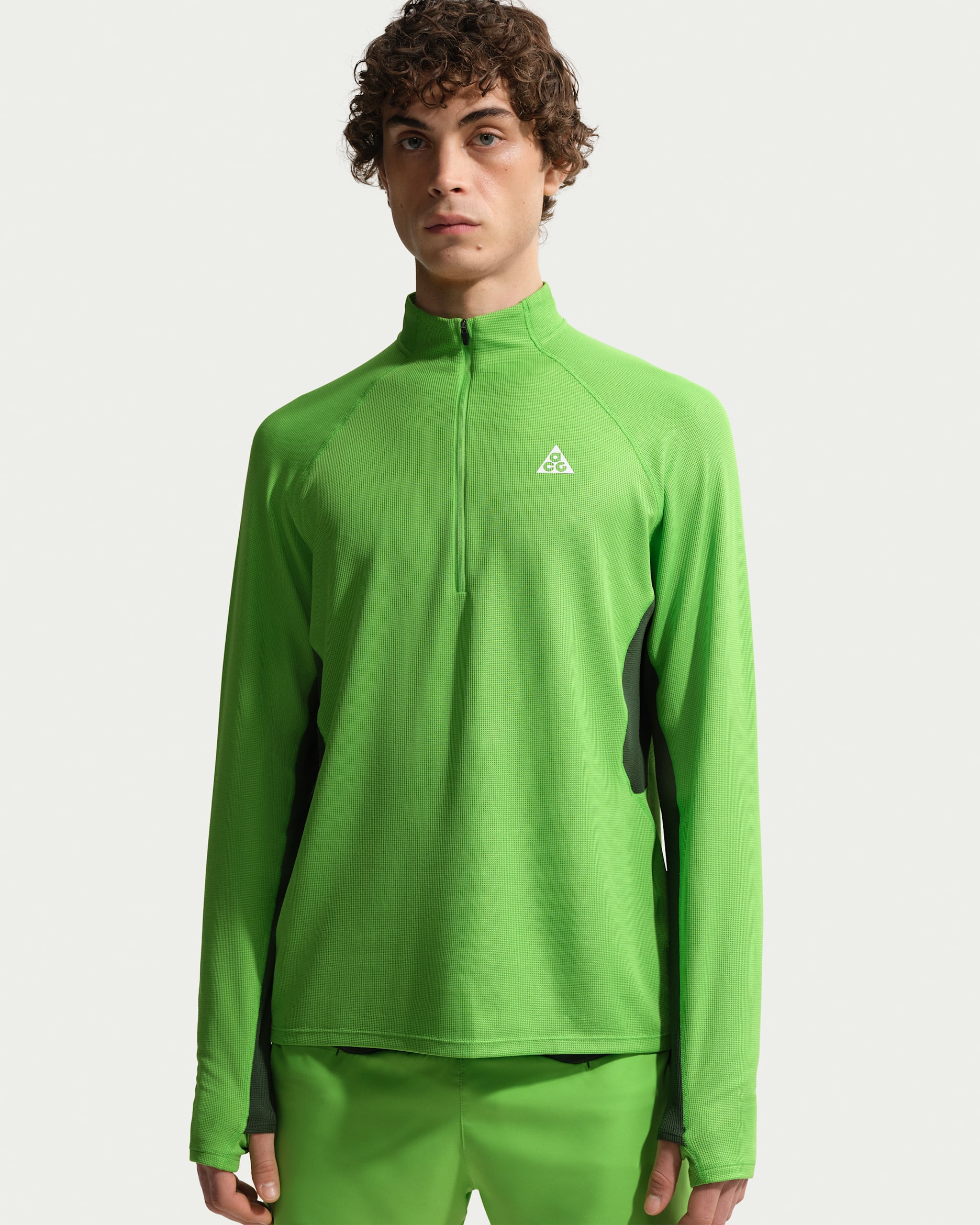 Camisola de camada intermédia de running em trilhos com fecho a 1/4 Dri-FIT Nike ACG para homem - Verde Mean/Fir/Branco Summit