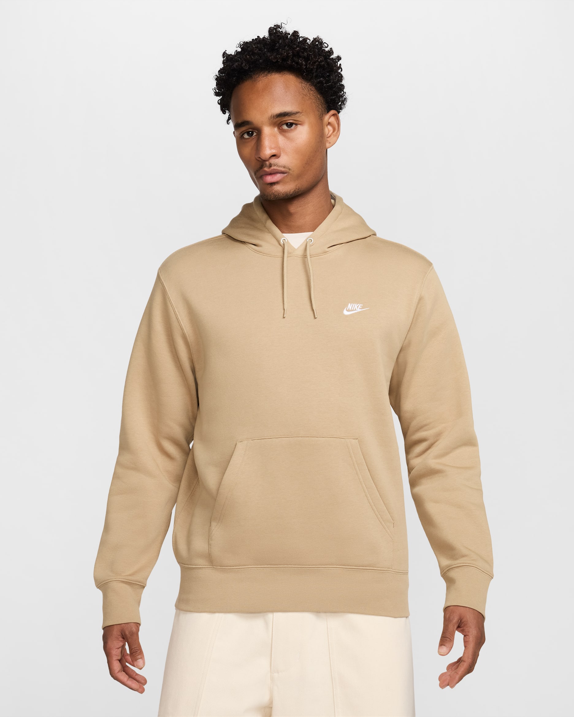Nike Club Men's Pullover Fleece Hoodie - Parachute Beige/Parachute Beige/White