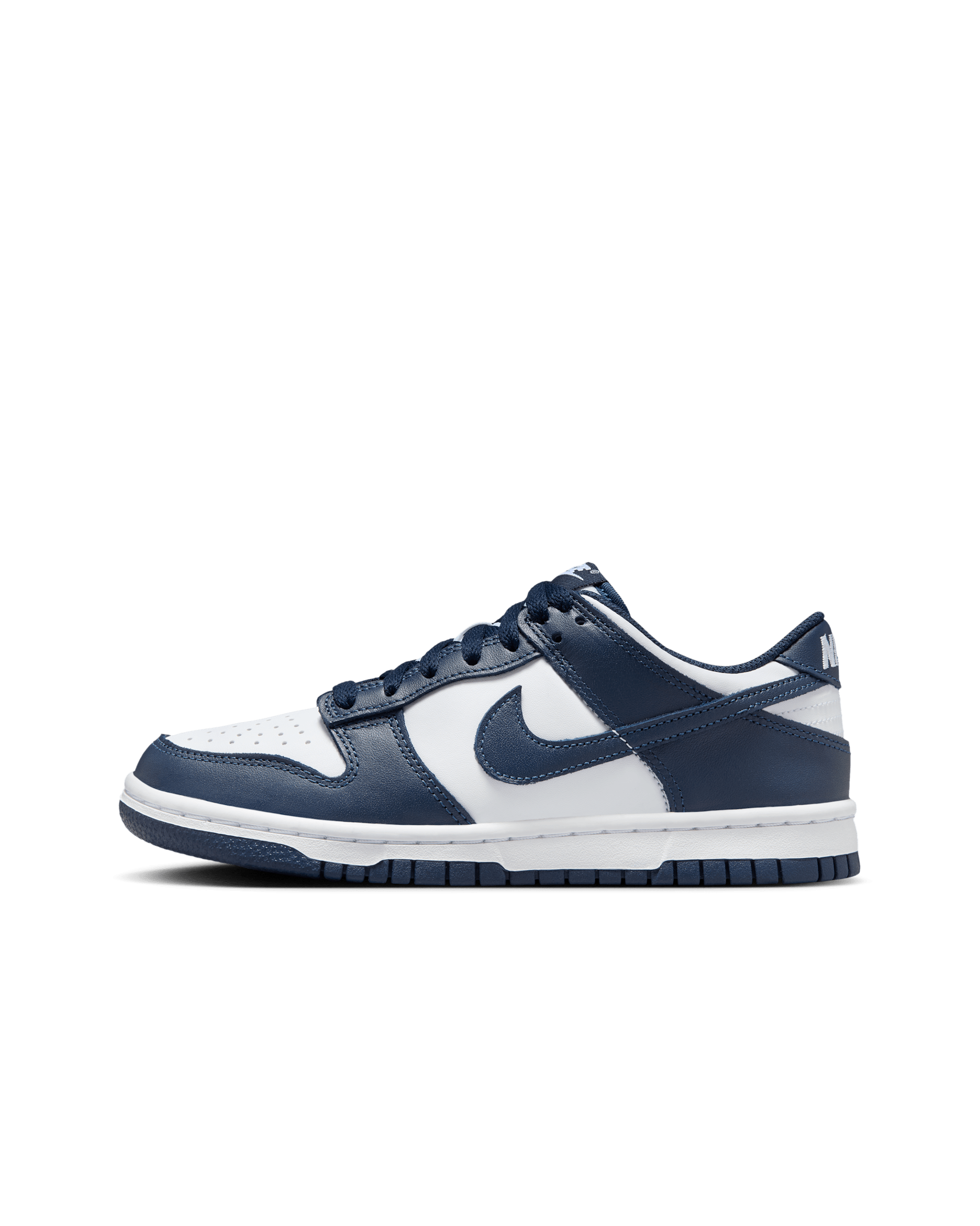 Tenis para niños grandes Nike Dunk Low - Blanco/Blanco/Azul marino medianoche