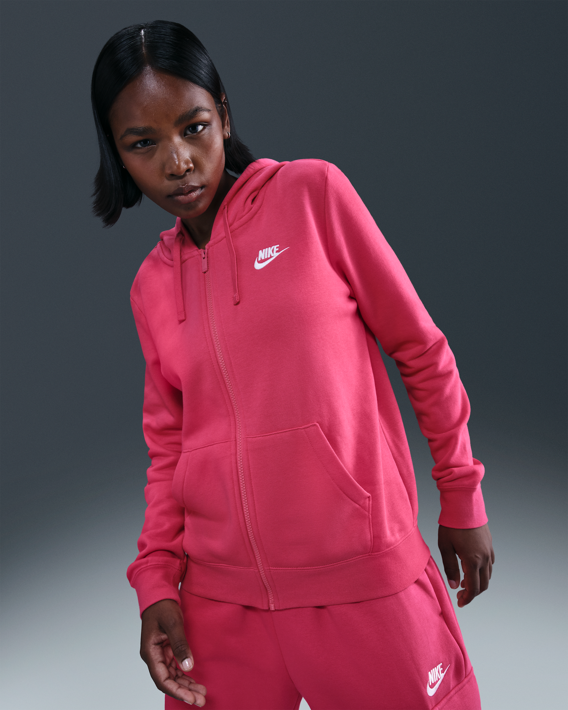 Nike Sportswear Club Fleece Women's Full-Zip Hoodie - Rush Pink/White