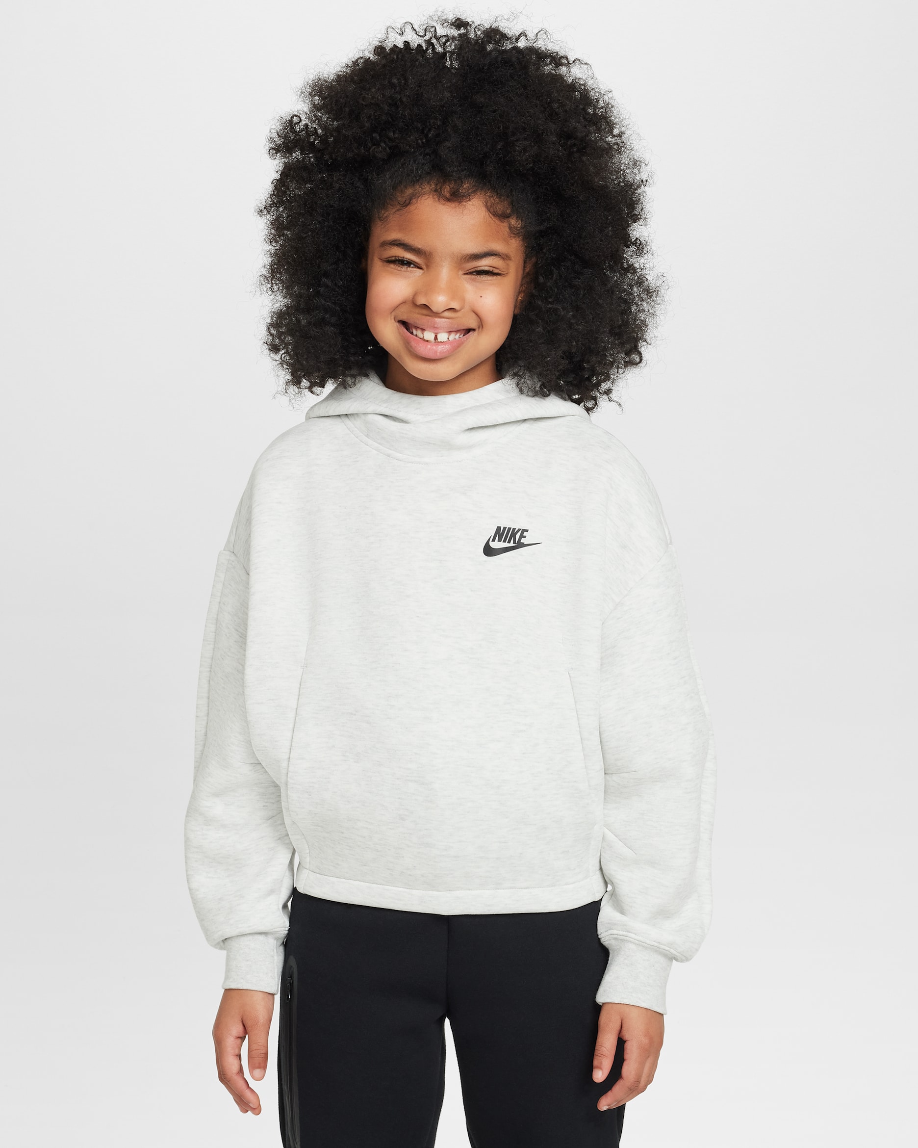 Nike Sportswear Tech Fleece Girls' Oversized Hoodie - Light Grey/Heather/Black