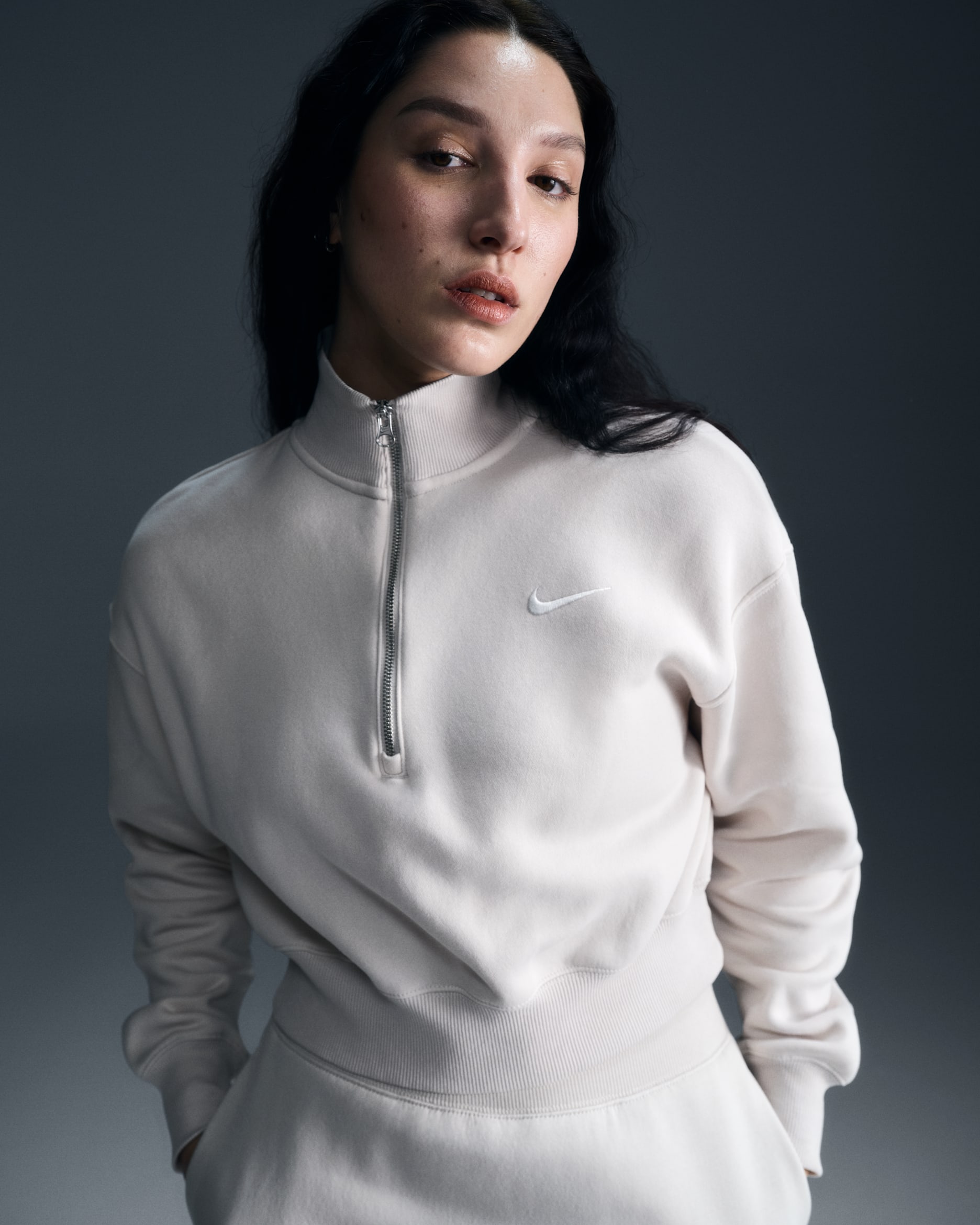 Nike Sportswear Phoenix Fleece Women's 1/4-Zip Cropped Sweatshirt - Light Orewood Brown/Sail