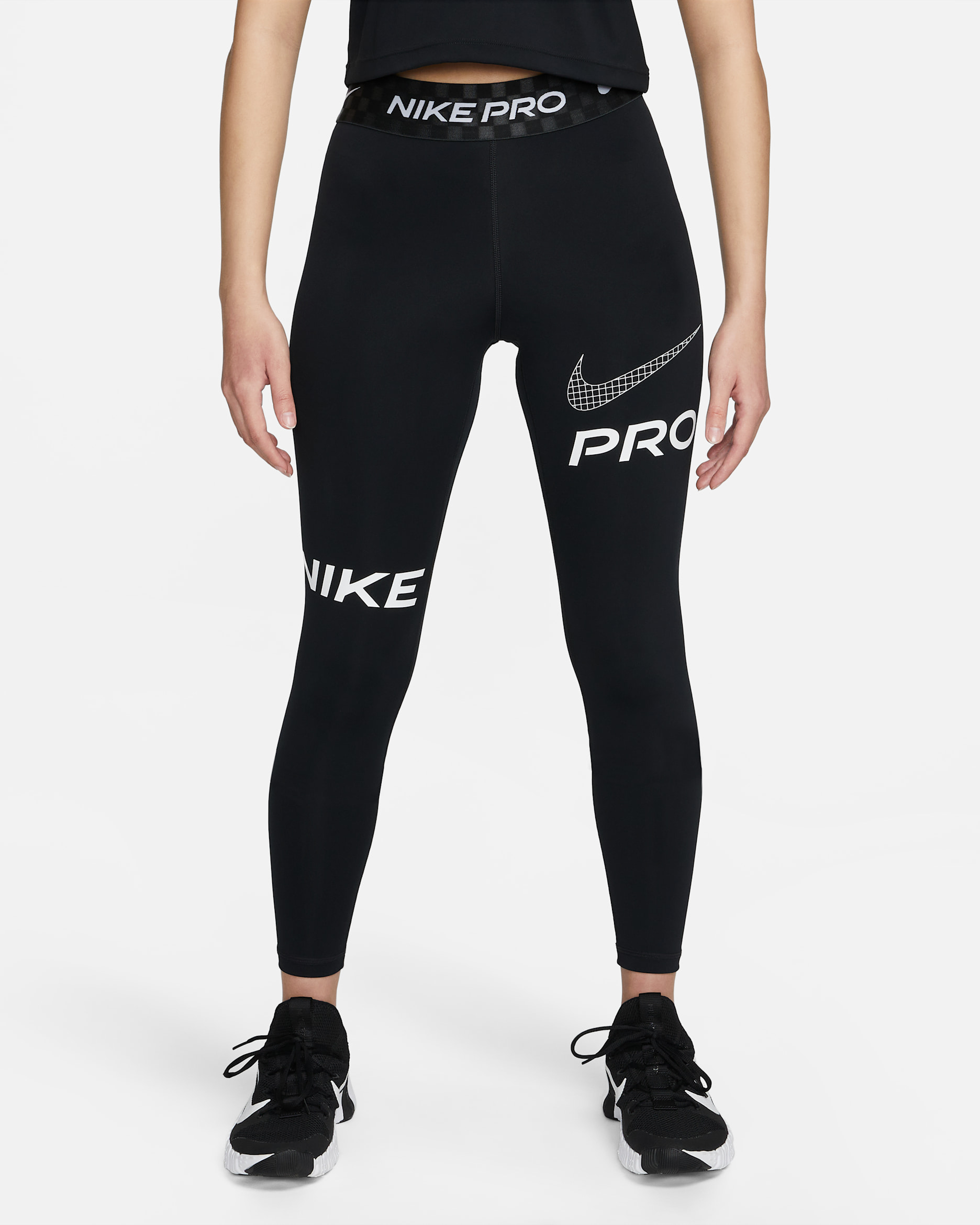Nike Pro Dri-FIT Women's Mid-Rise Full-Length Graphic Training Leggings - Black/Anthracite/White