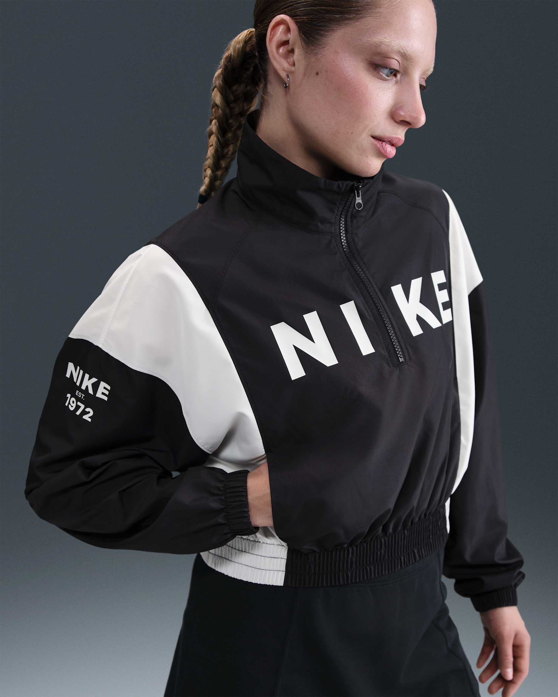 Casaco entrançado leve com fecho a 1/4 Nike Sportswear para mulher - Preto/Preto/Sail