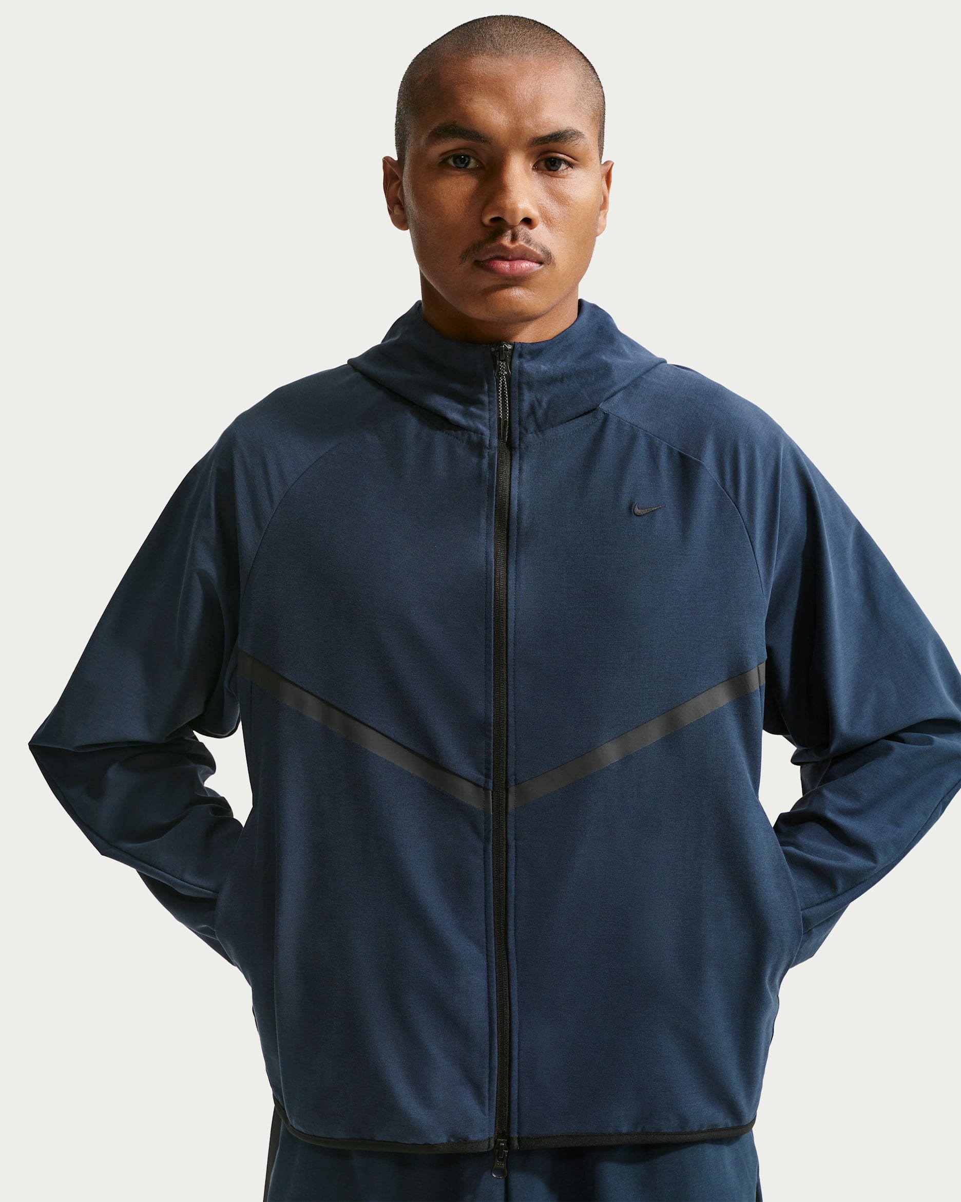 Nike Tech Shori Örgü Tam Boy Fermuarlı Windrunner Erkek Ceketi - Obsidian/Siyah