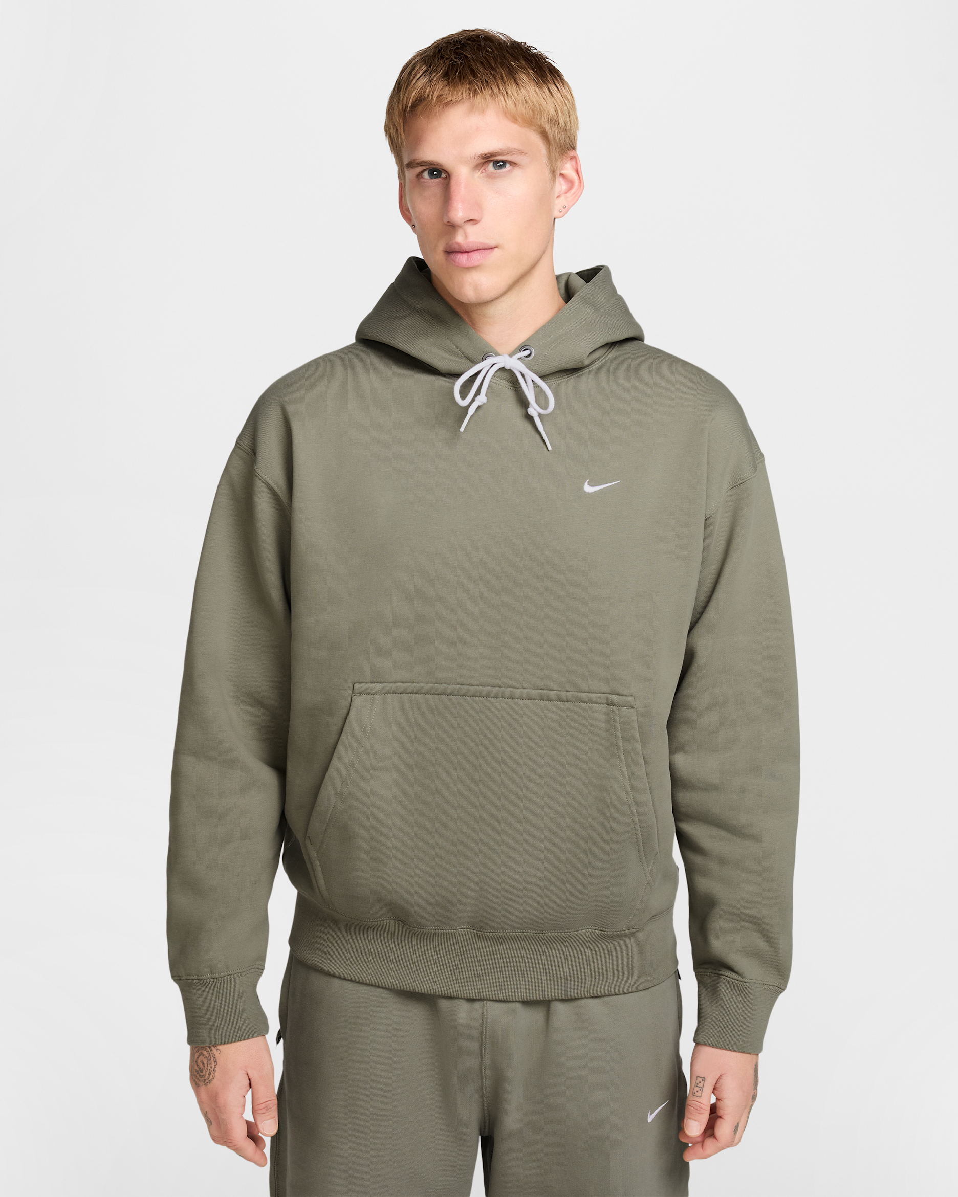 Nike Solo Swoosh Men's Fleece Pullover Hoodie - Light Army/White