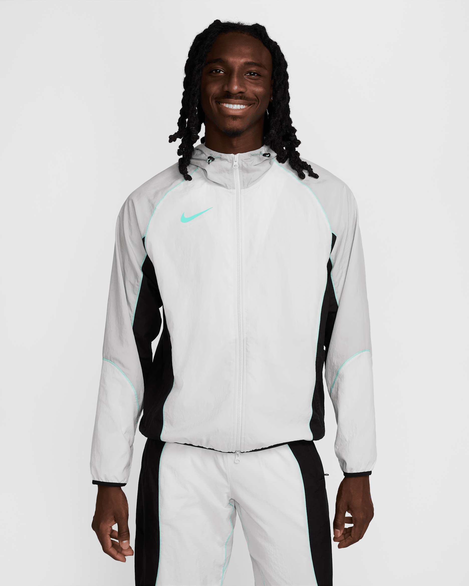 Nike Strike+ Men's Water-Repellent Hooded Soccer Jacket - Photon Dust/Light Smoke Grey/Black/Dynamic Turquoise