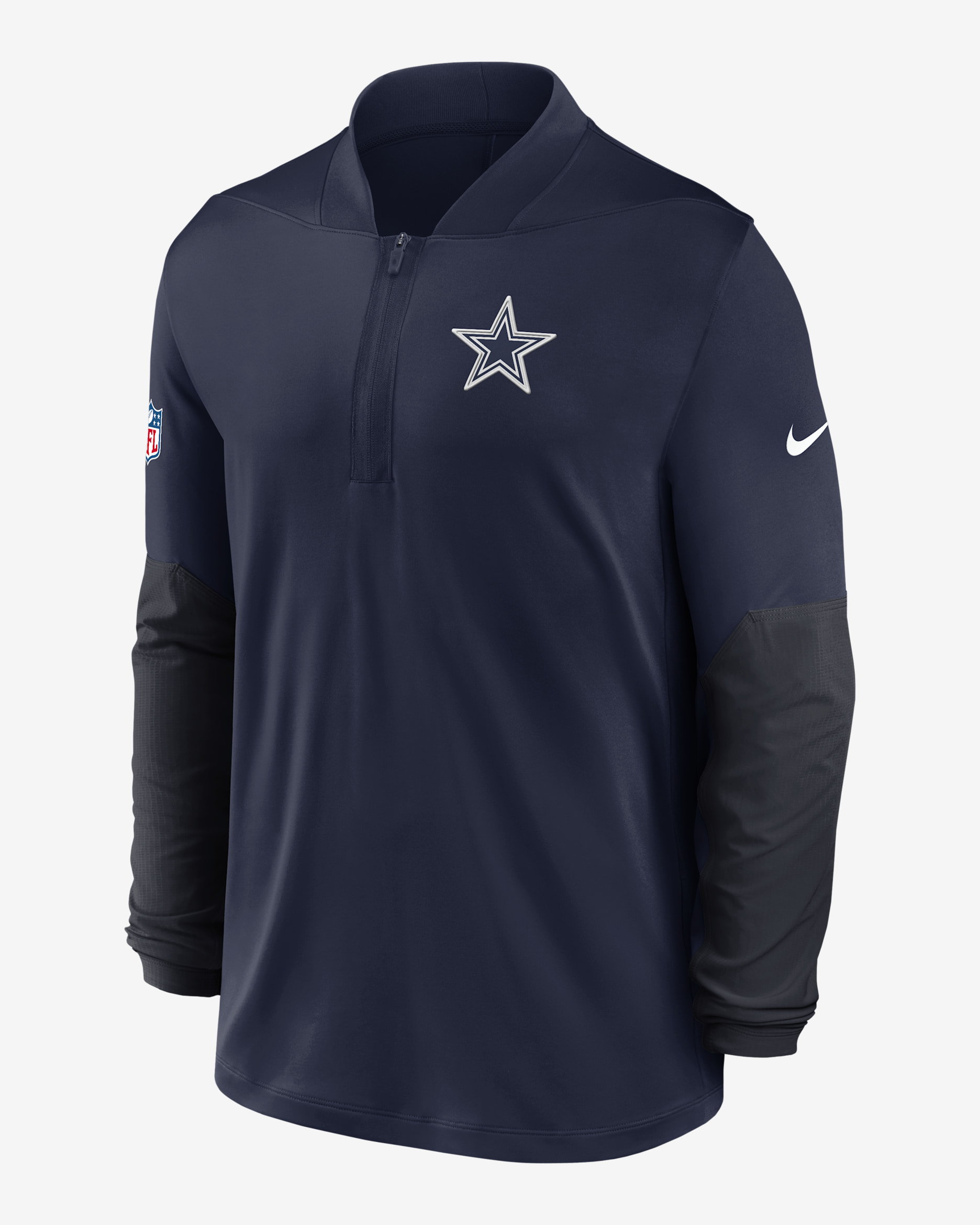 Playera Nike Dri-FIT de la NFL de medio cierre para hombre Dallas Cowboys Feel The Pressure - Azul marino