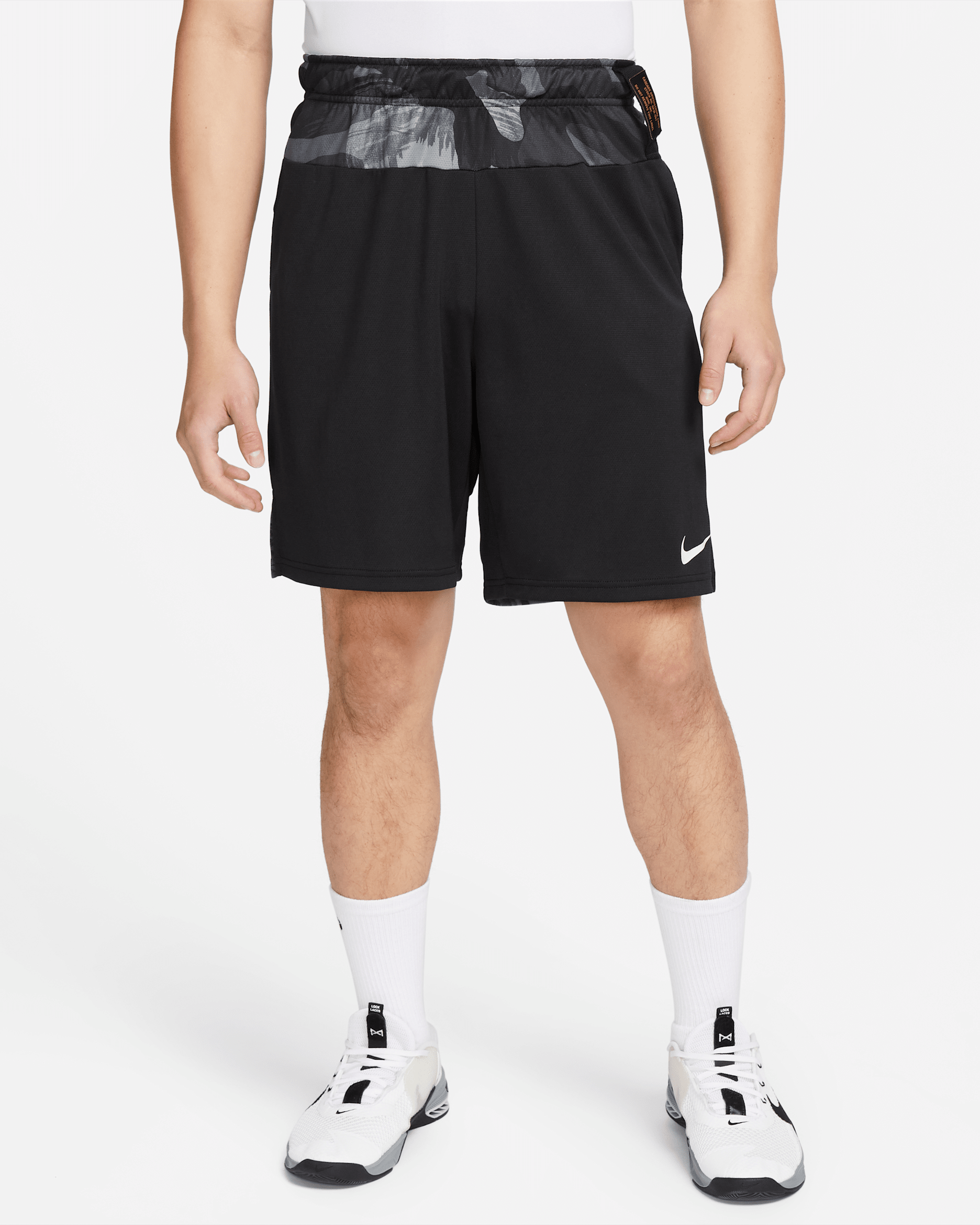 Nike Dri-FIT Men's Knit Camo Training Shorts - Black/Black/Coconut Milk