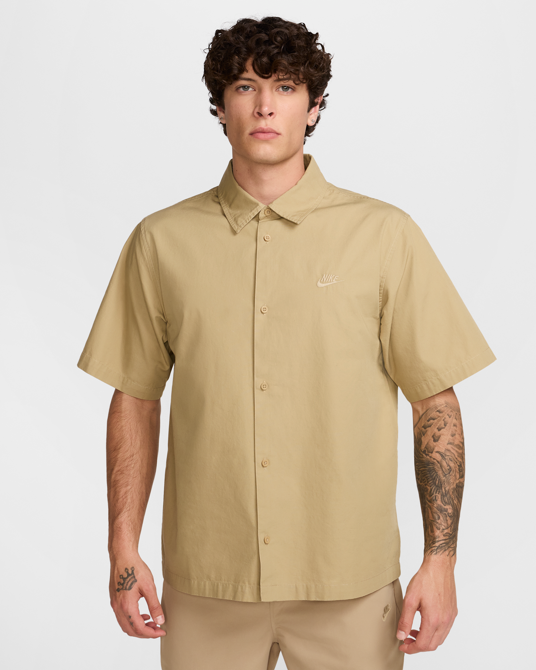 Nike Club Men's Short-Sleeve Button-Down Shirt - Parachute Beige/Parachute Beige