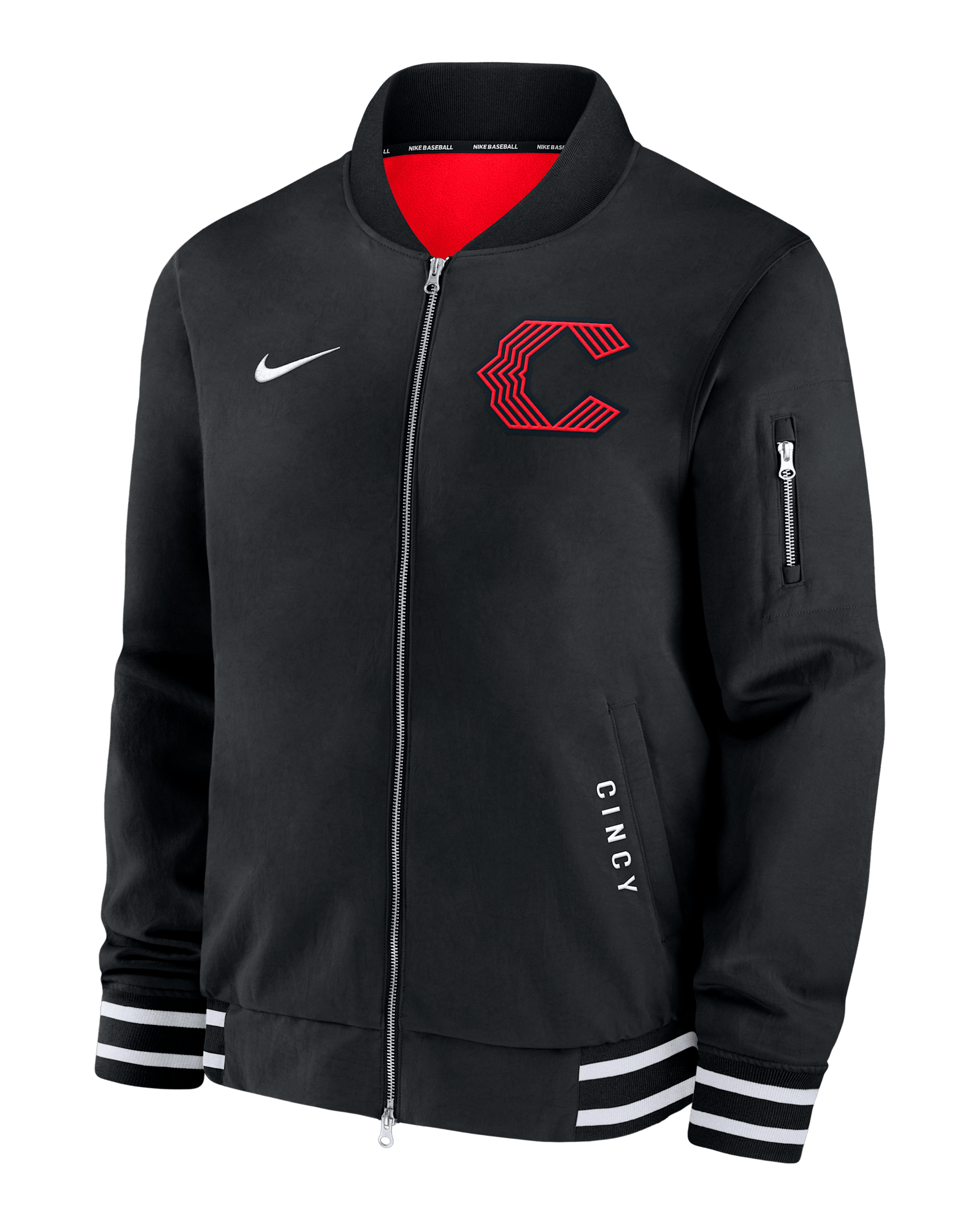 Cincinnati Reds Authentic Collection City Connect Men's Nike MLB Full-Zip Bomber Jacket - Black