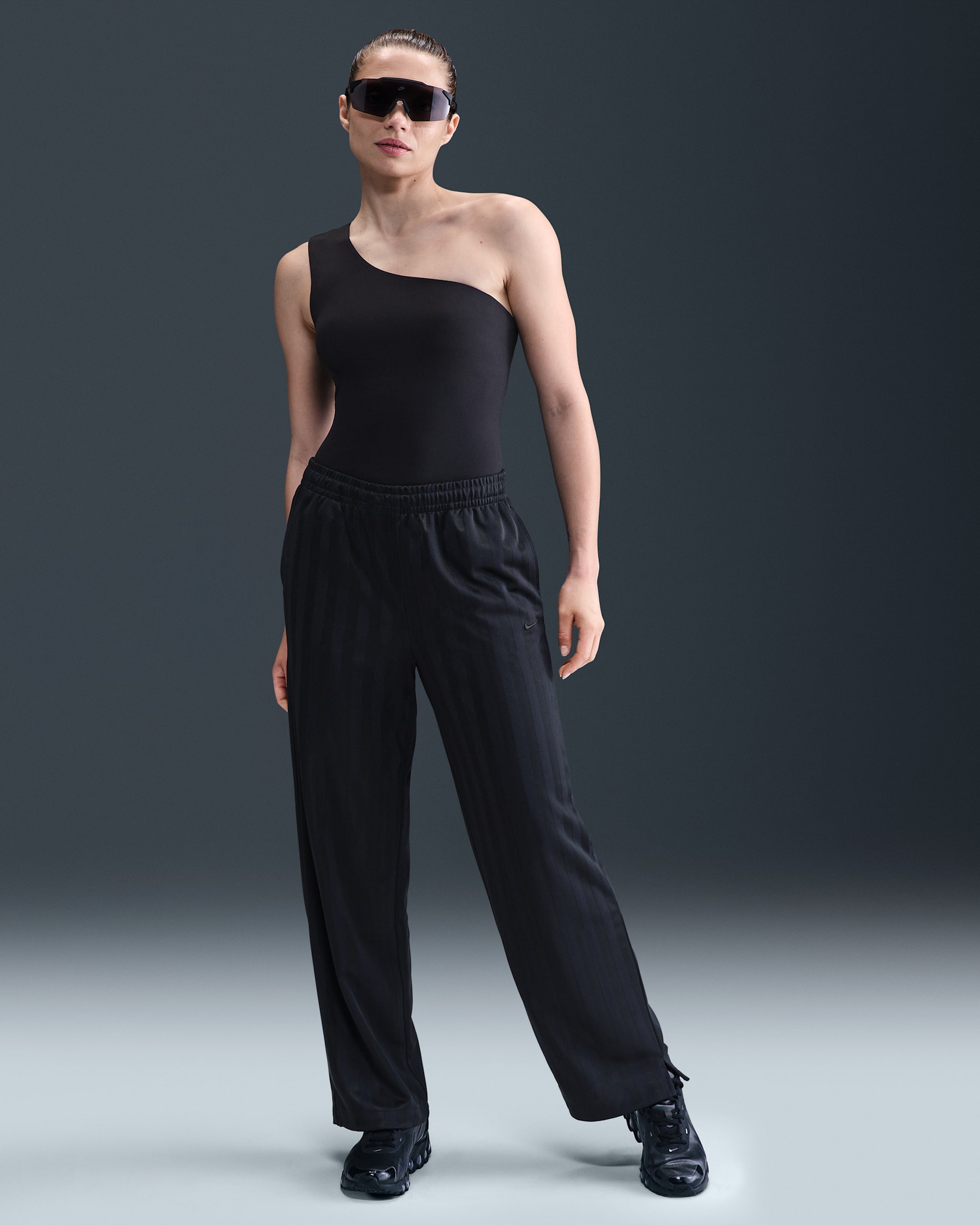 Pants deportivos de jacquard a rayas de tiro medio holgados para mujer Nike Sportswear - Negro/Negro