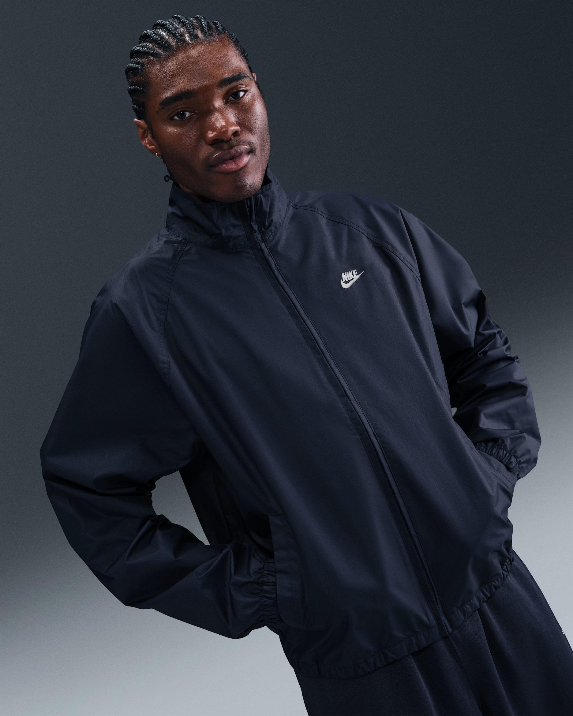 Chamarra Roscoe de cierre completo para hombre Nike Sportswear Club - Obsidiana/Blanco