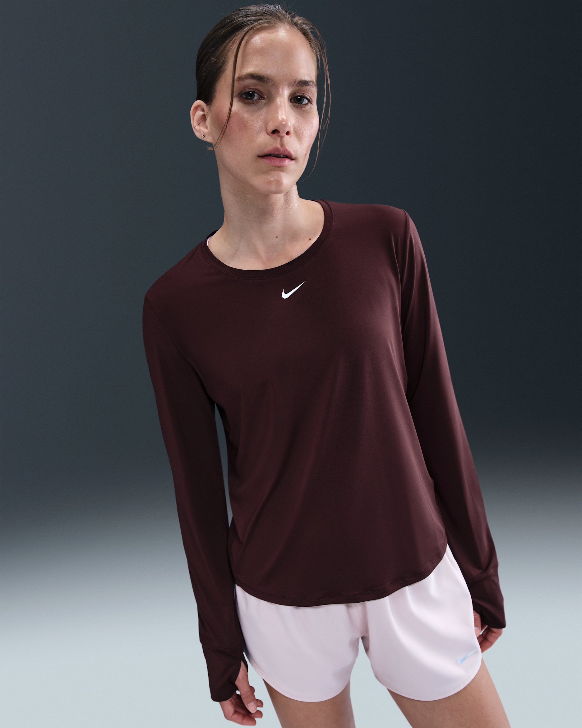 Nike One Classic Women's Dri-FIT Long-Sleeve Top - Burgundy Crush/White