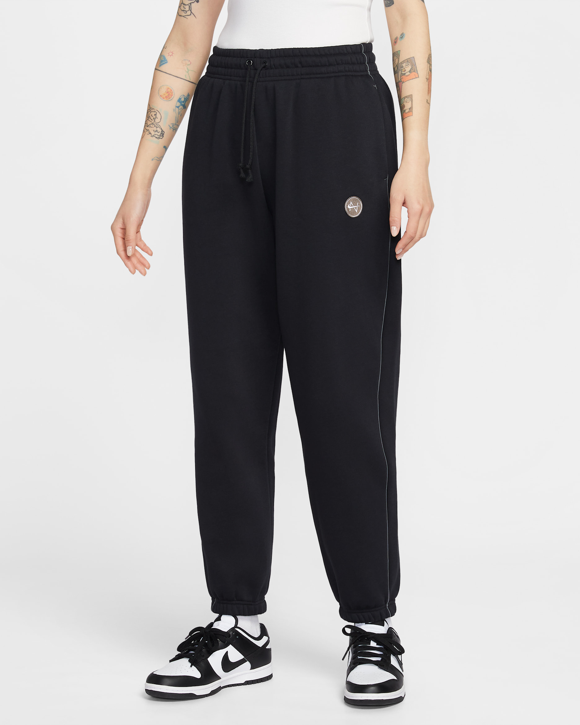 Nike Sportswear Phoenix Fleece 女款寬版高腰圖案長褲 - 黑色/Iron Grey