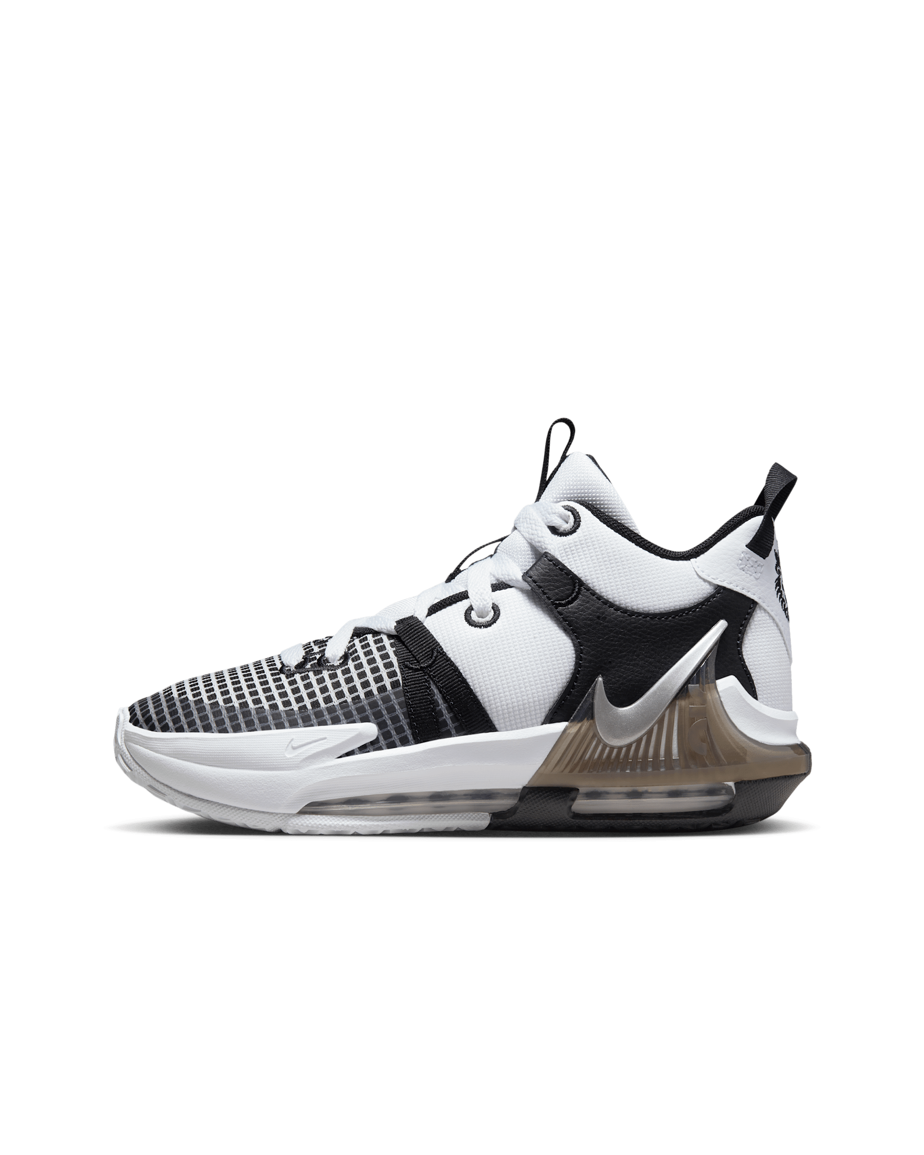 LeBron Witness 7 Older Kids' Basketball Shoes - White/Black/Black/Metallic Silver