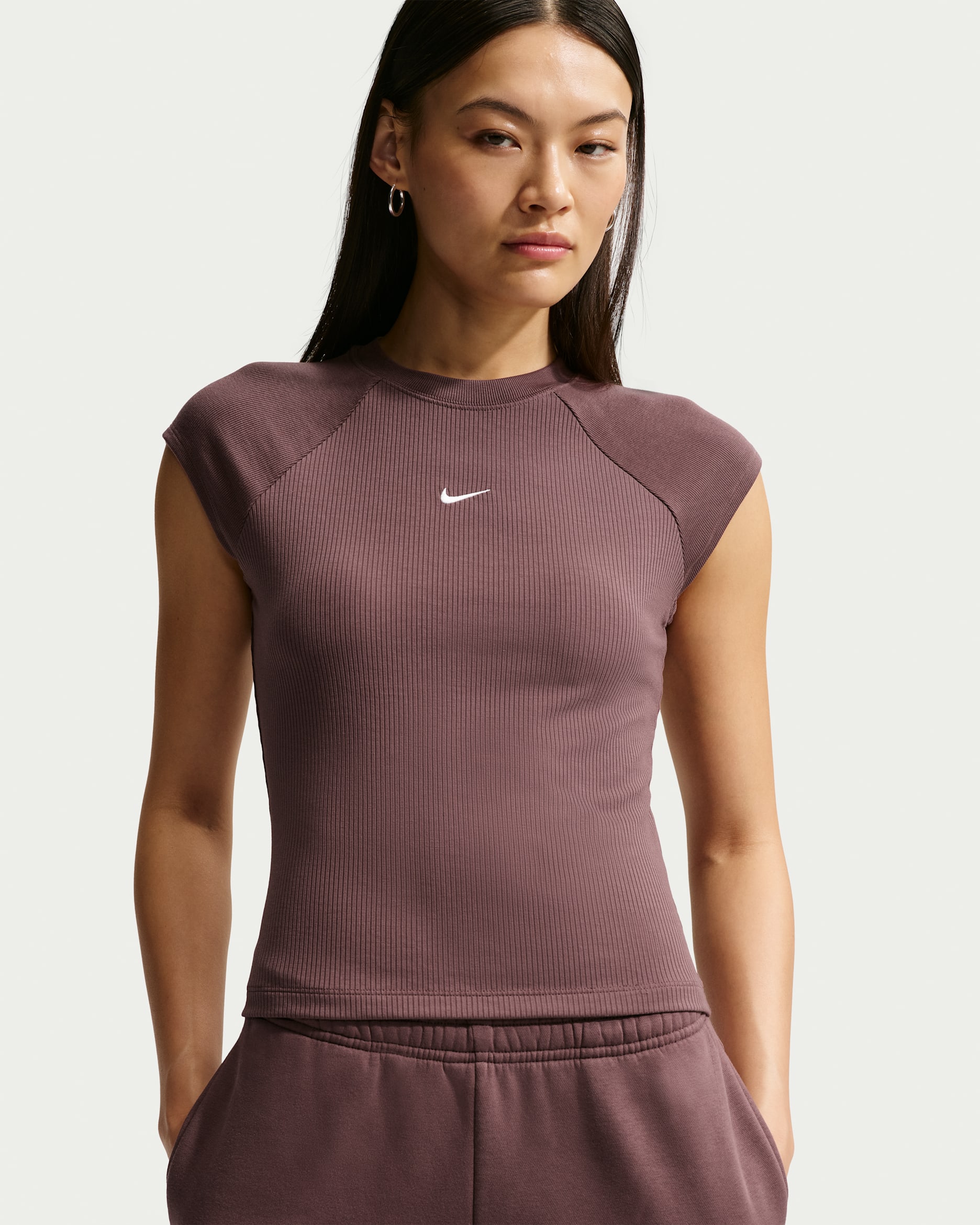 Nike Sportswear Chill Knit Women's Tight Short-Sleeve Ribbed Top - Tattoo/Sail
