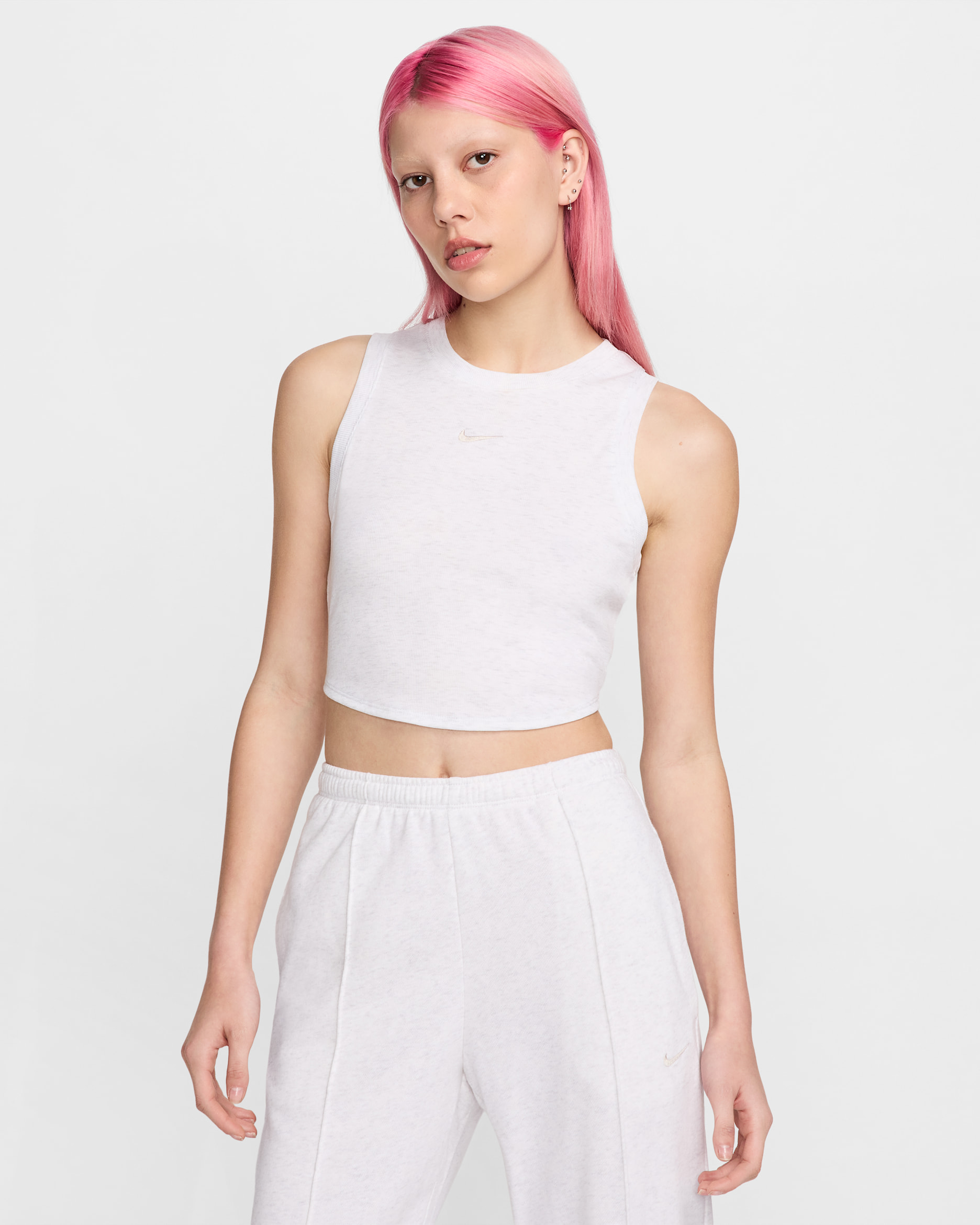 Nike Sportswear Chill Knit Women's Tight Cropped Mini-Rib Tank Top - Birch Heather/Light Orewood Brown