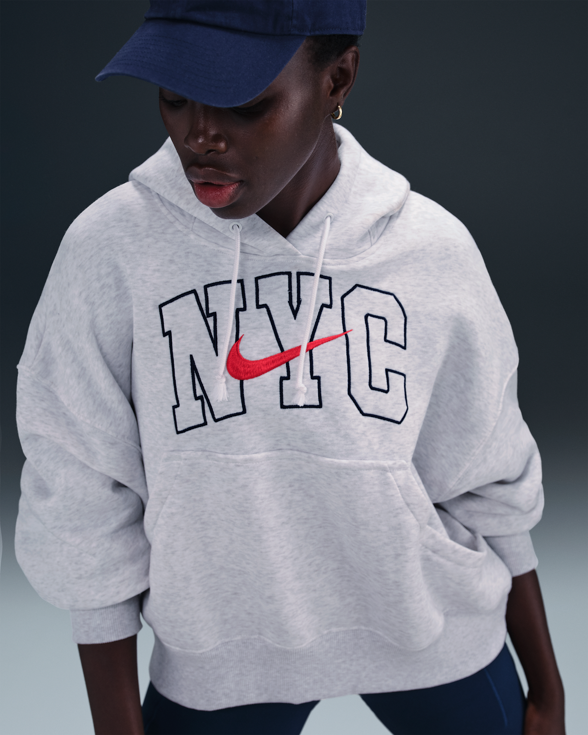 Nike Sportswear Phoenix Fleece Women's Over-Oversized Hoodie - Birch Heather/University Red/Midnight Navy