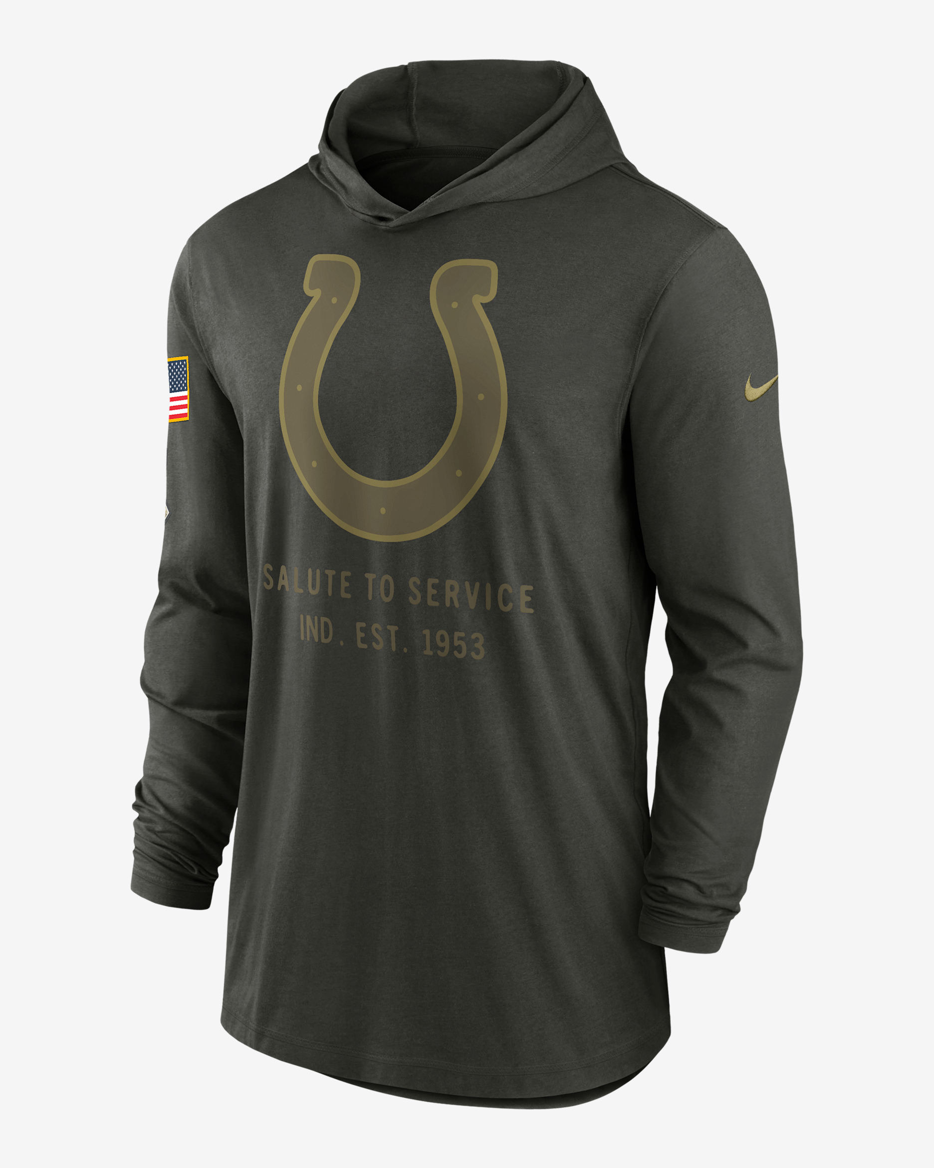 Indianapolis Colts Salute to Service Sideline Men’s Nike Dri-FIT NFL Long-Sleeve Hooded Top - Forest Green