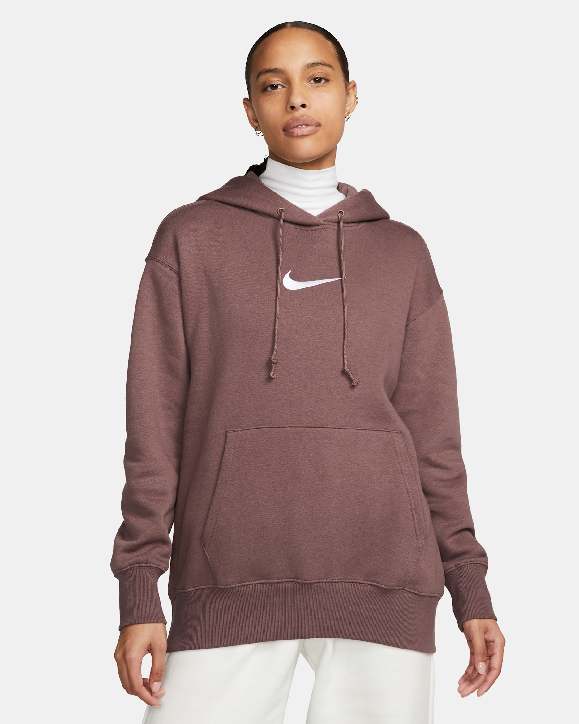 Nike Sportswear Women's Oversized Fleece Pullover Hoodie - Plum Eclipse/White