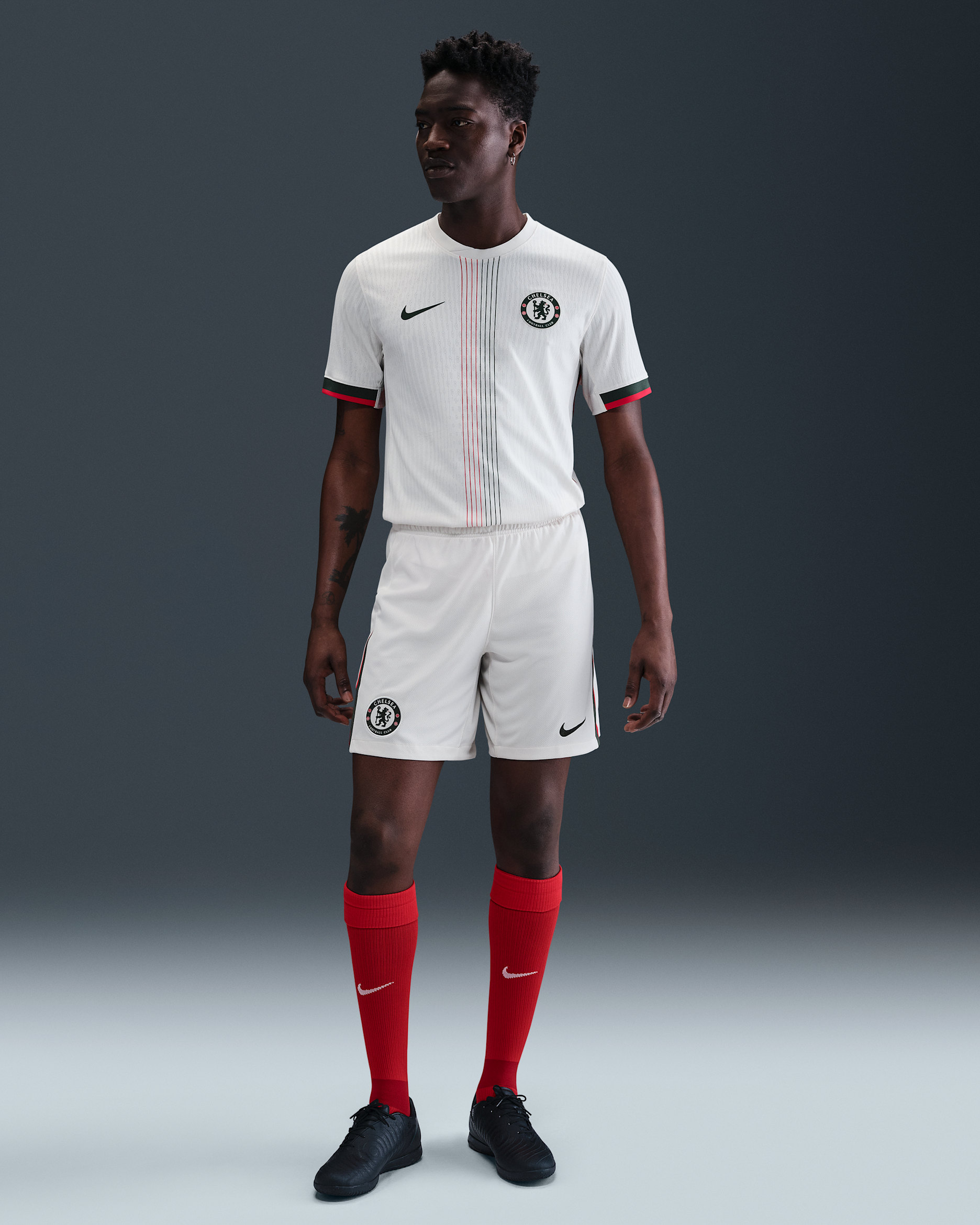 Chelsea F.C. 2025/26 Stadium Away Men's Nike Dri-FIT Football Replica Shorts - Phantom/Speed Red/Galactic Jade/Galactic Jade
