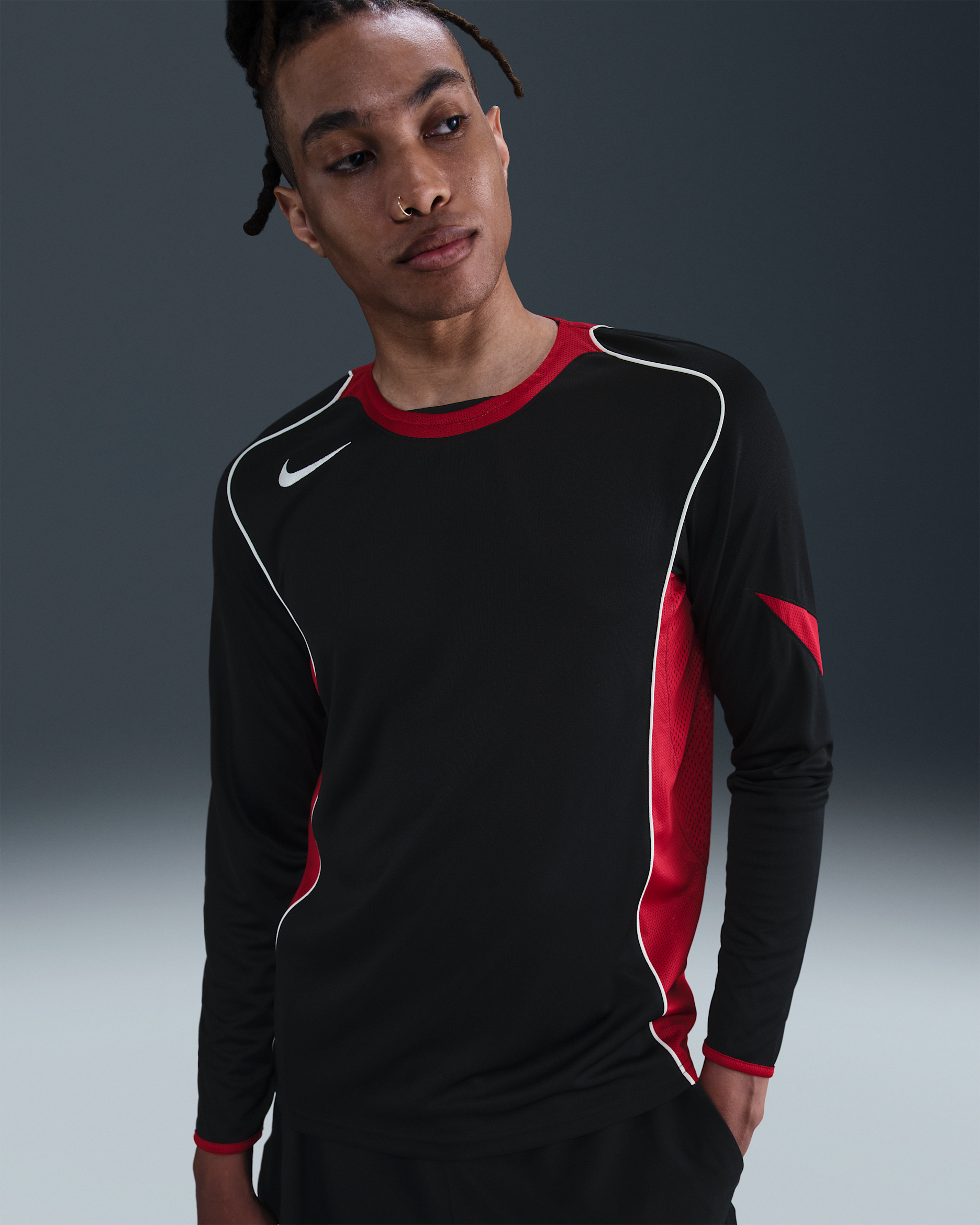 Nike Total 90 Men's Dri-FIT Long-Sleeve Soccer Top - Black/Gym Red/Sail/Sail