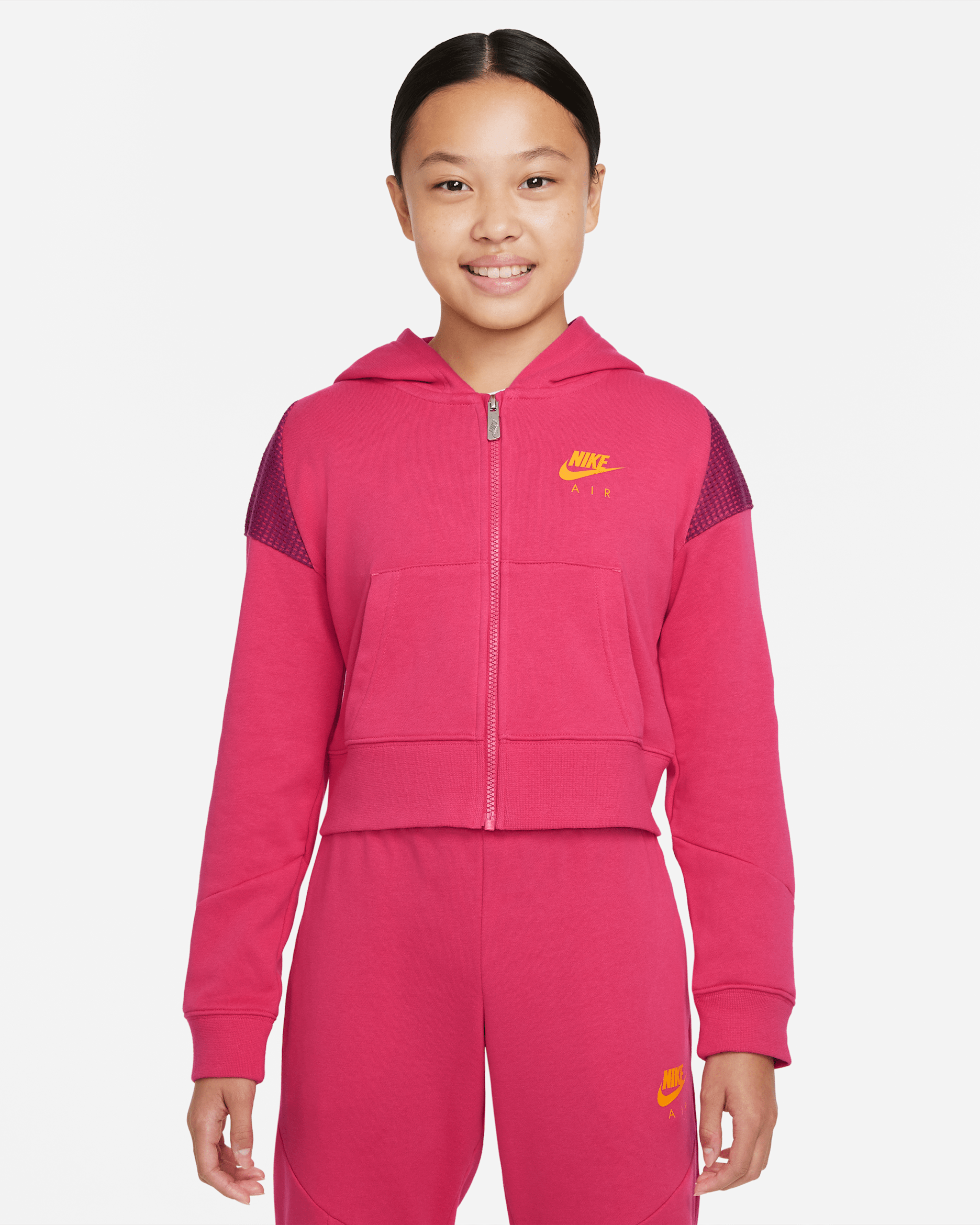 Nike Air Older Kids' (Girls') French Terry Full-Zip Hoodie - Rush Pink/Sangria/Dark Sulphur