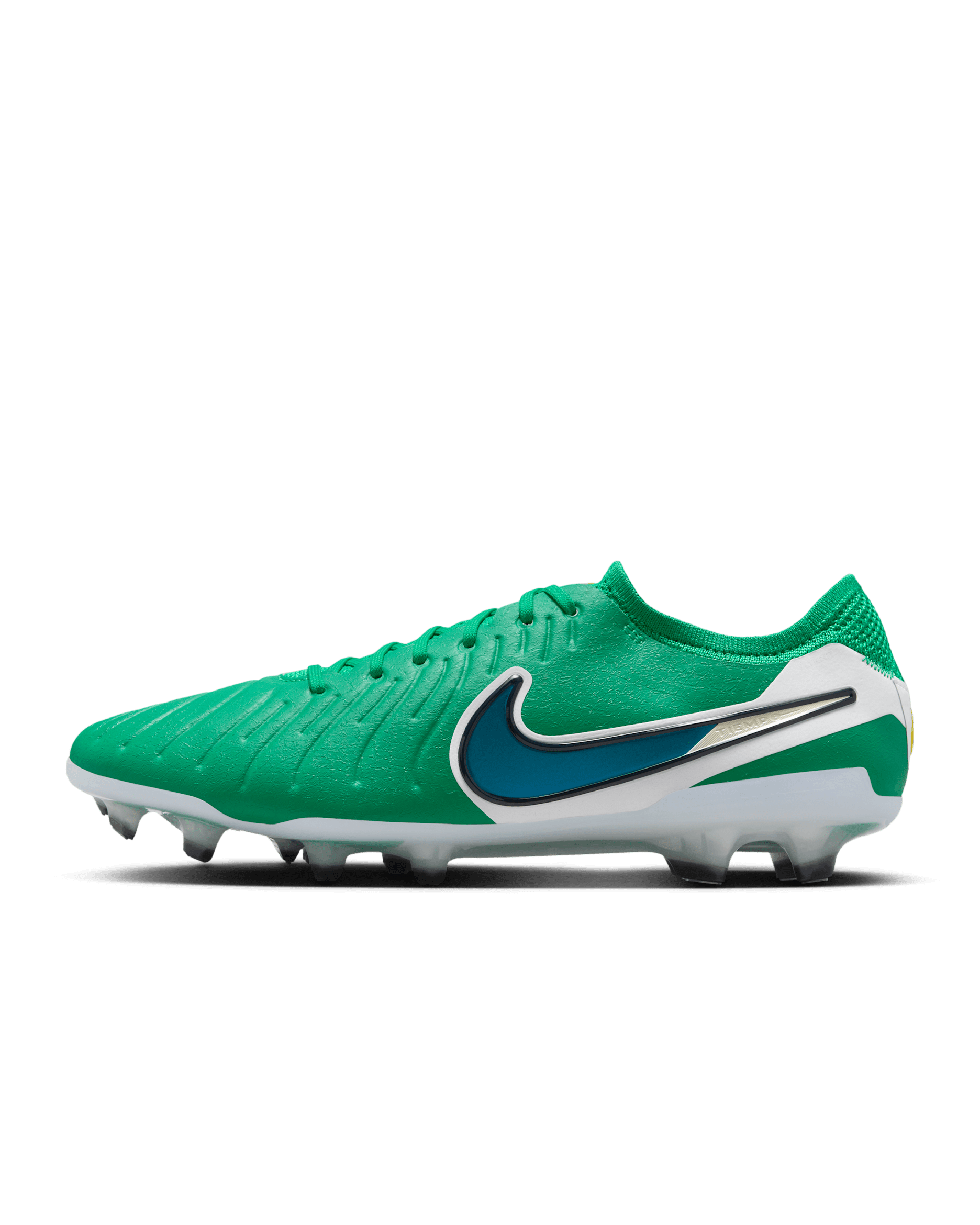 Tacos de fútbol de corte low para terreno firme Nike Tiempo Legend 10 Elite - Verde estadio/Obsidiana oscuro