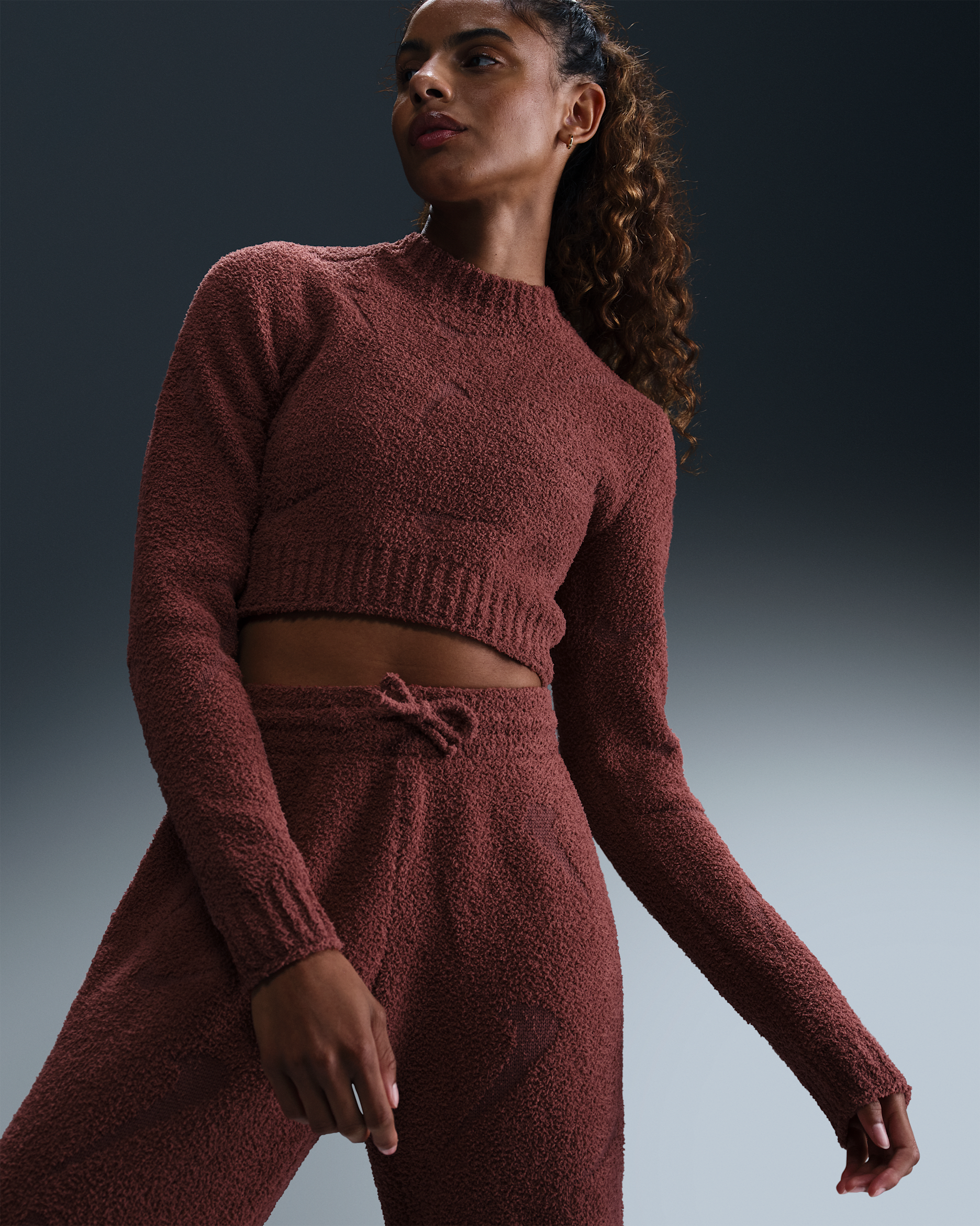 Nike Sportswear Phoenix Cozy Bouclé Women's Tight Long-Sleeve Knit Top - Red Sepia