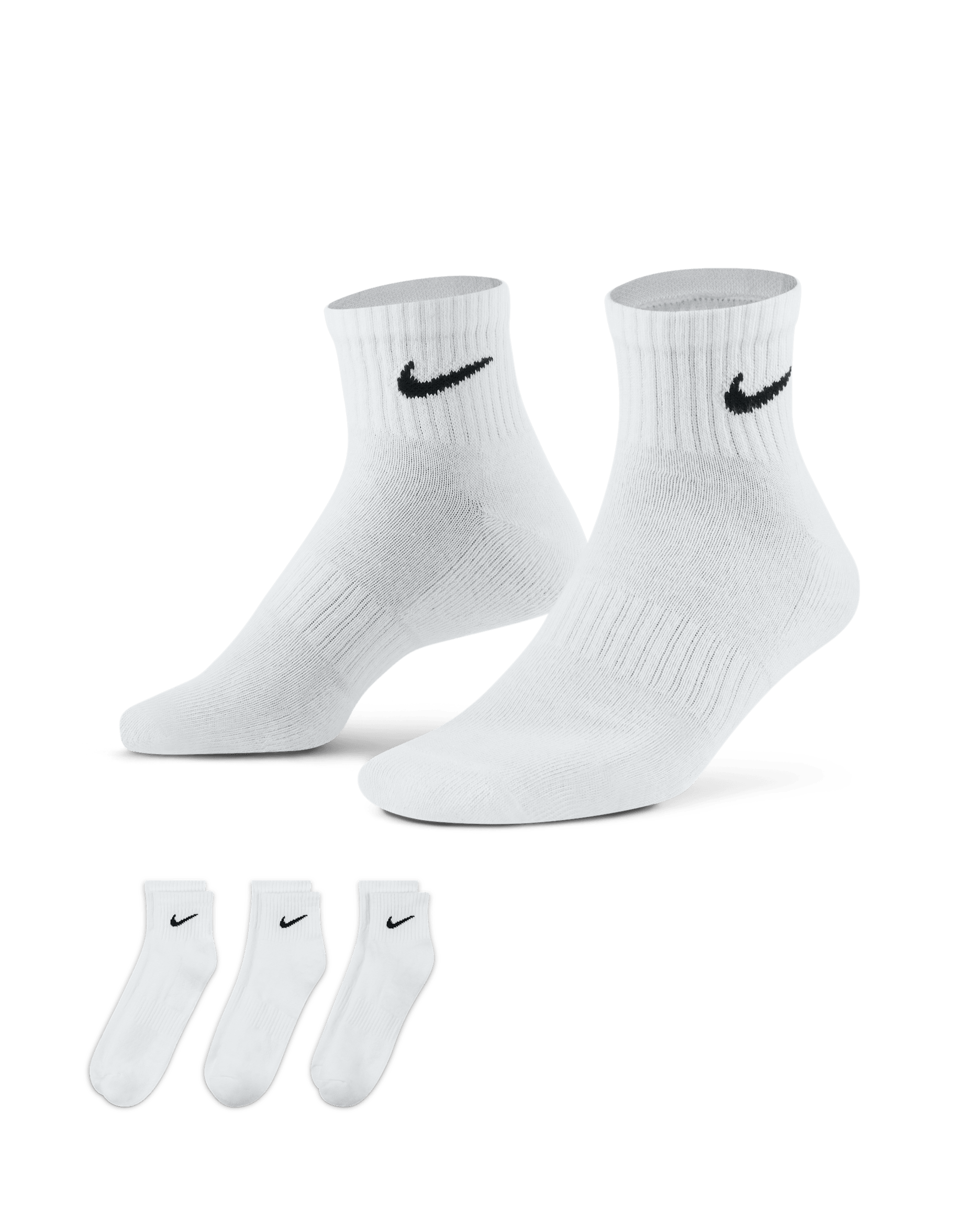 Nike Everyday Cushioned Training Ankle Socks (3 Pairs) - White/Black