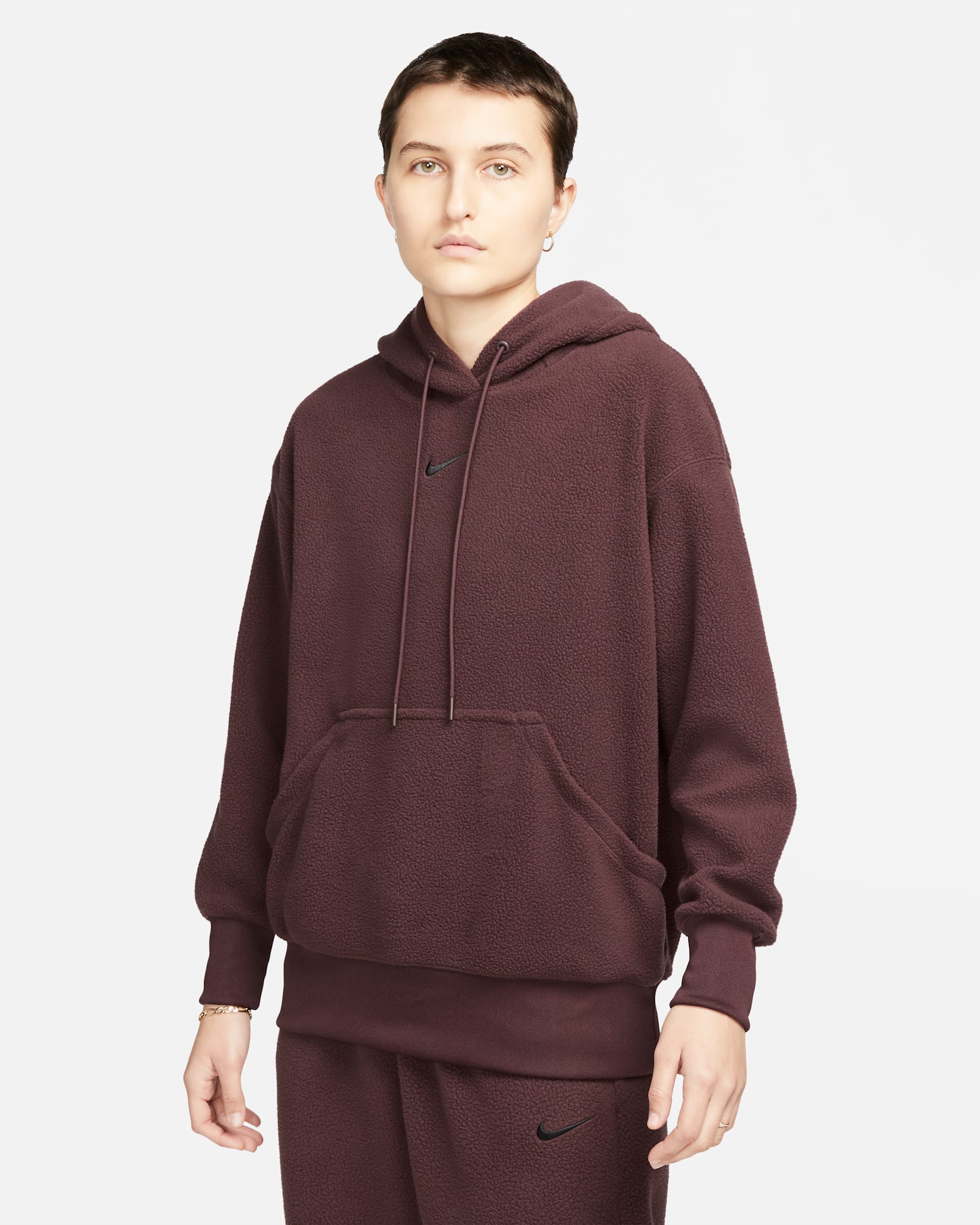 Sudadera con gorro sin cierre oversized para mujer Nike Sportswear Plush - Burdeos enérgico/Negro