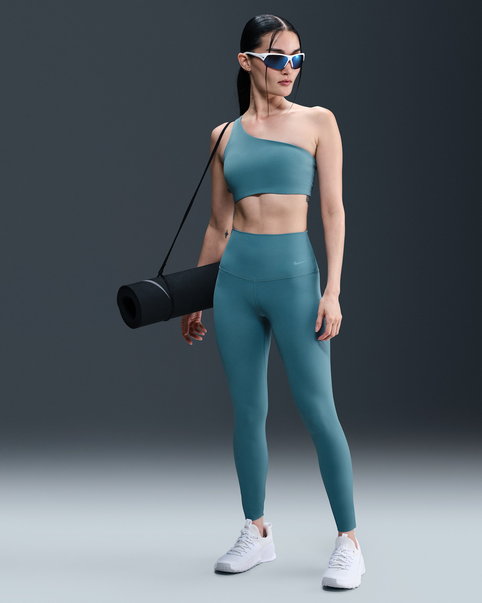 Nike Zenvy Rib Women's High-Waisted 7/8 Leggings - Smoky Blue/White